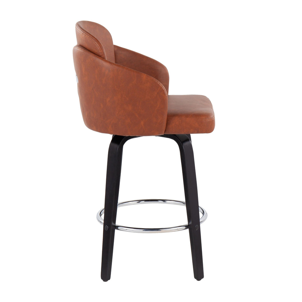 Dahlia Contemporary Counter Stool in Black Wood and Black Faux Leather with Round Chrome Footrest By LumiSource - Set of 2 | Counter Stools | Modishstore - 14