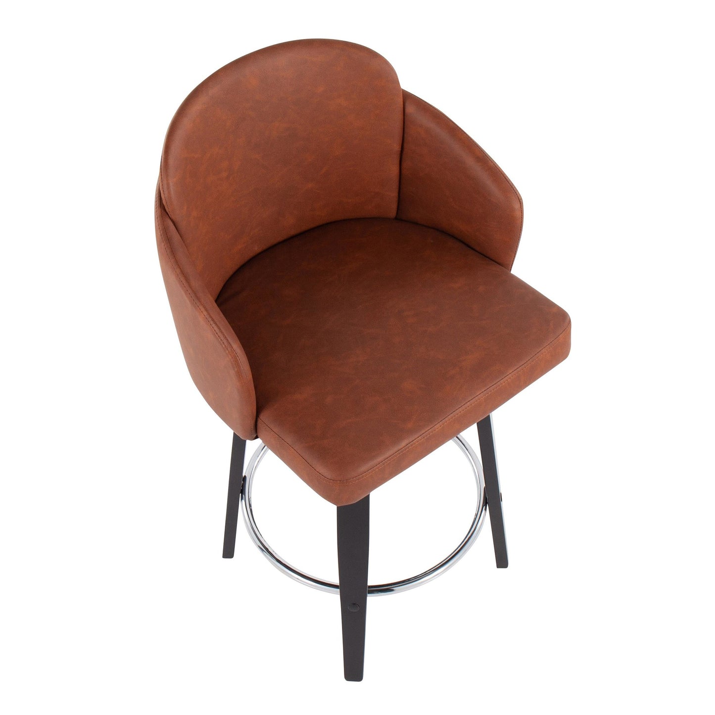 Dahlia Contemporary Counter Stool in Black Wood and Black Faux Leather with Round Chrome Footrest By LumiSource - Set of 2 | Counter Stools | Modishstore - 11