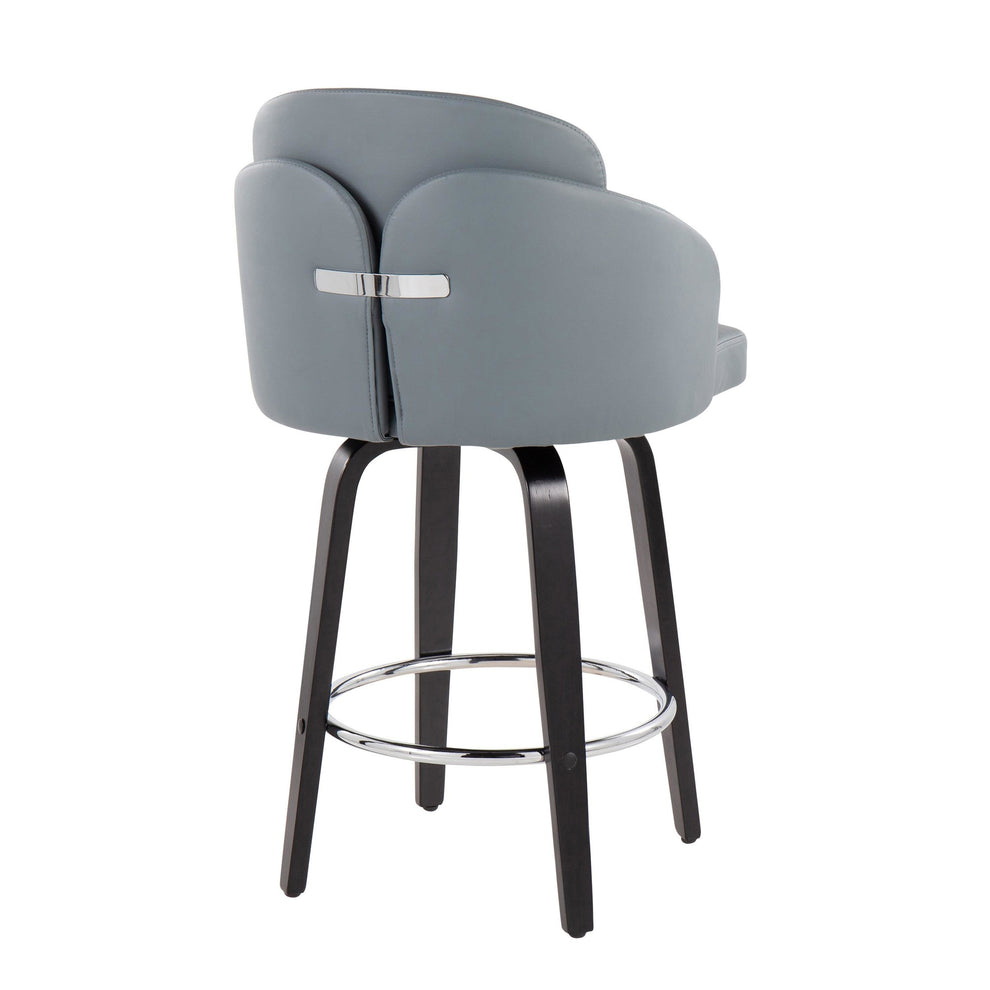 Dahlia Contemporary Counter Stool in Black Wood and Black Faux Leather with Round Chrome Footrest By LumiSource - Set of 2 | Counter Stools | Modishstore - 23