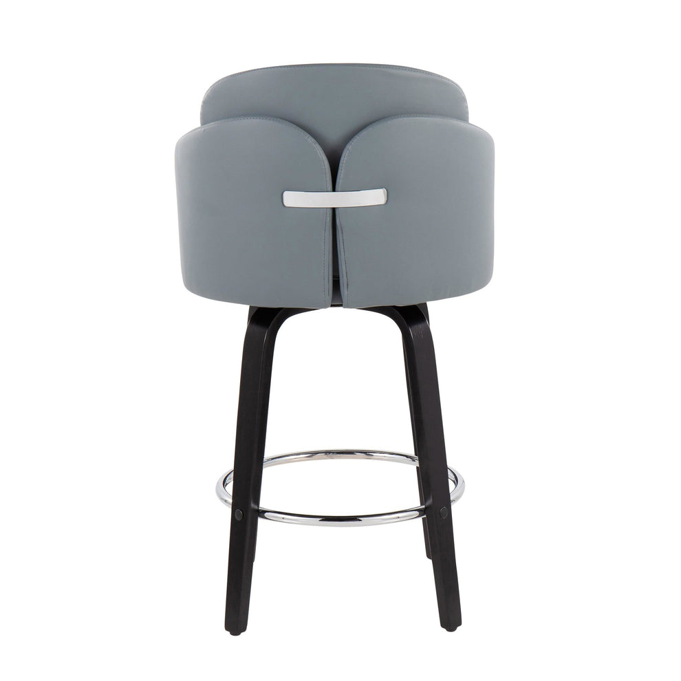 Dahlia Contemporary Counter Stool in Black Wood and Black Faux Leather with Round Chrome Footrest By LumiSource - Set of 2 | Counter Stools | Modishstore - 24