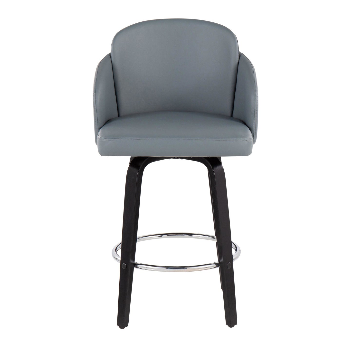 Dahlia Contemporary Counter Stool in Black Wood and Black Faux Leather with Round Chrome Footrest By LumiSource - Set of 2 | Counter Stools | Modishstore - 18