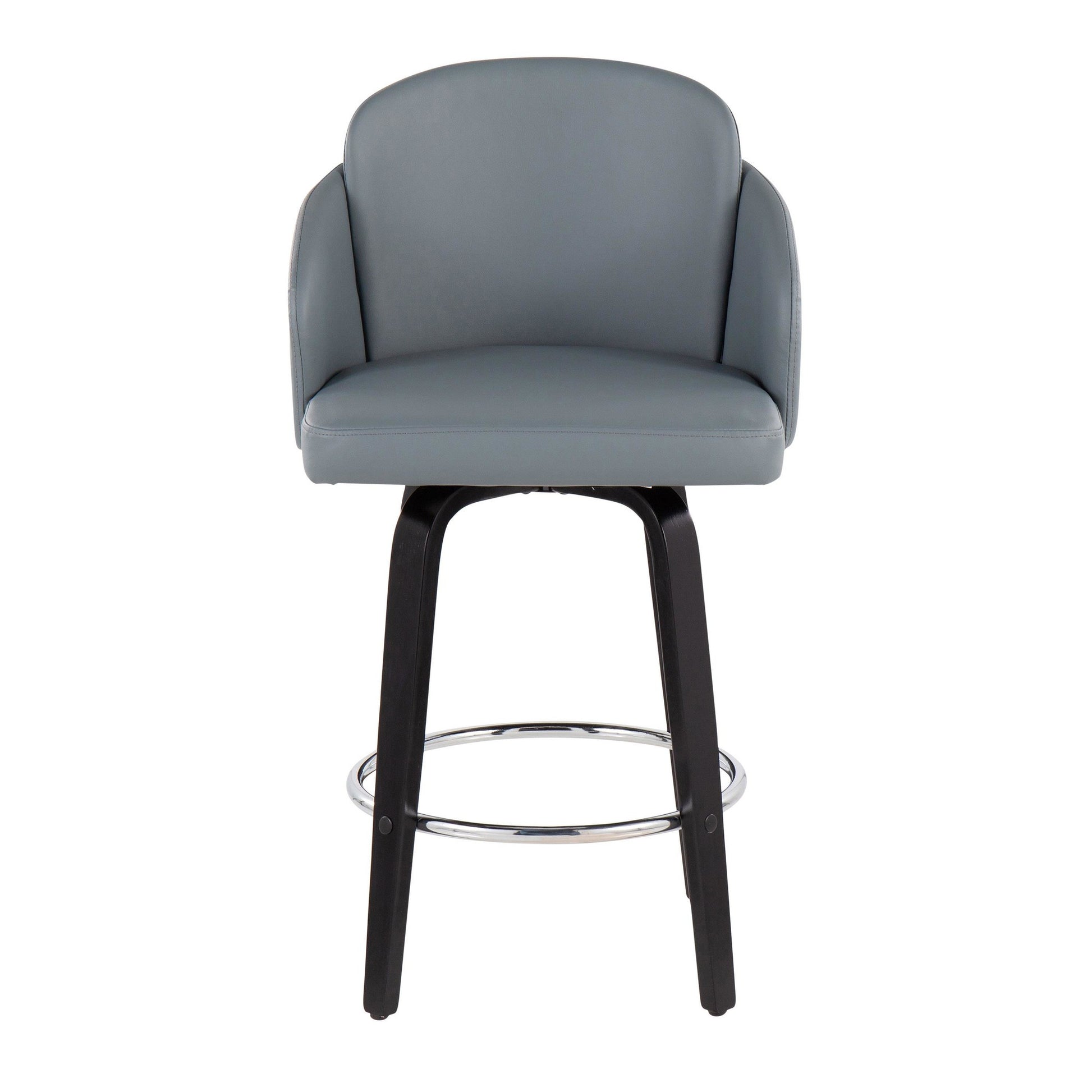 Dahlia Contemporary Counter Stool in Black Wood and Black Faux Leather with Round Chrome Footrest By LumiSource - Set of 2 | Counter Stools | Modishstore - 18