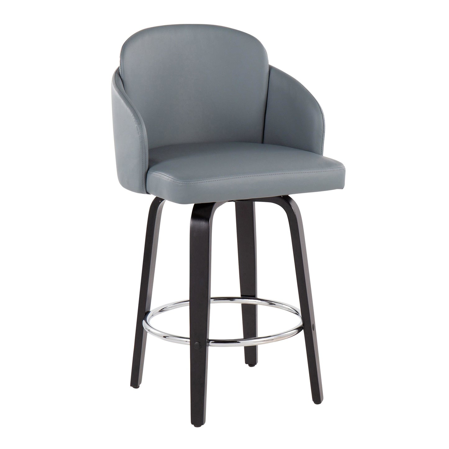 Dahlia Contemporary Counter Stool in Black Wood and Black Faux Leather with Round Chrome Footrest By LumiSource - Set of 2 | Counter Stools | Modishstore - 21