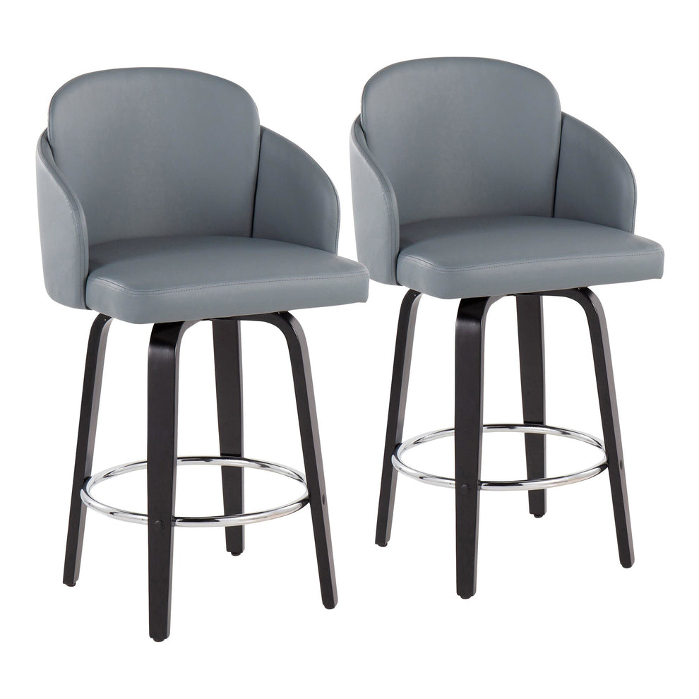 Dahlia Contemporary Counter Stool in Black Wood and Black Faux Leather with Round Chrome Footrest By LumiSource - Set of 2 | Counter Stools | Modishstore - 17