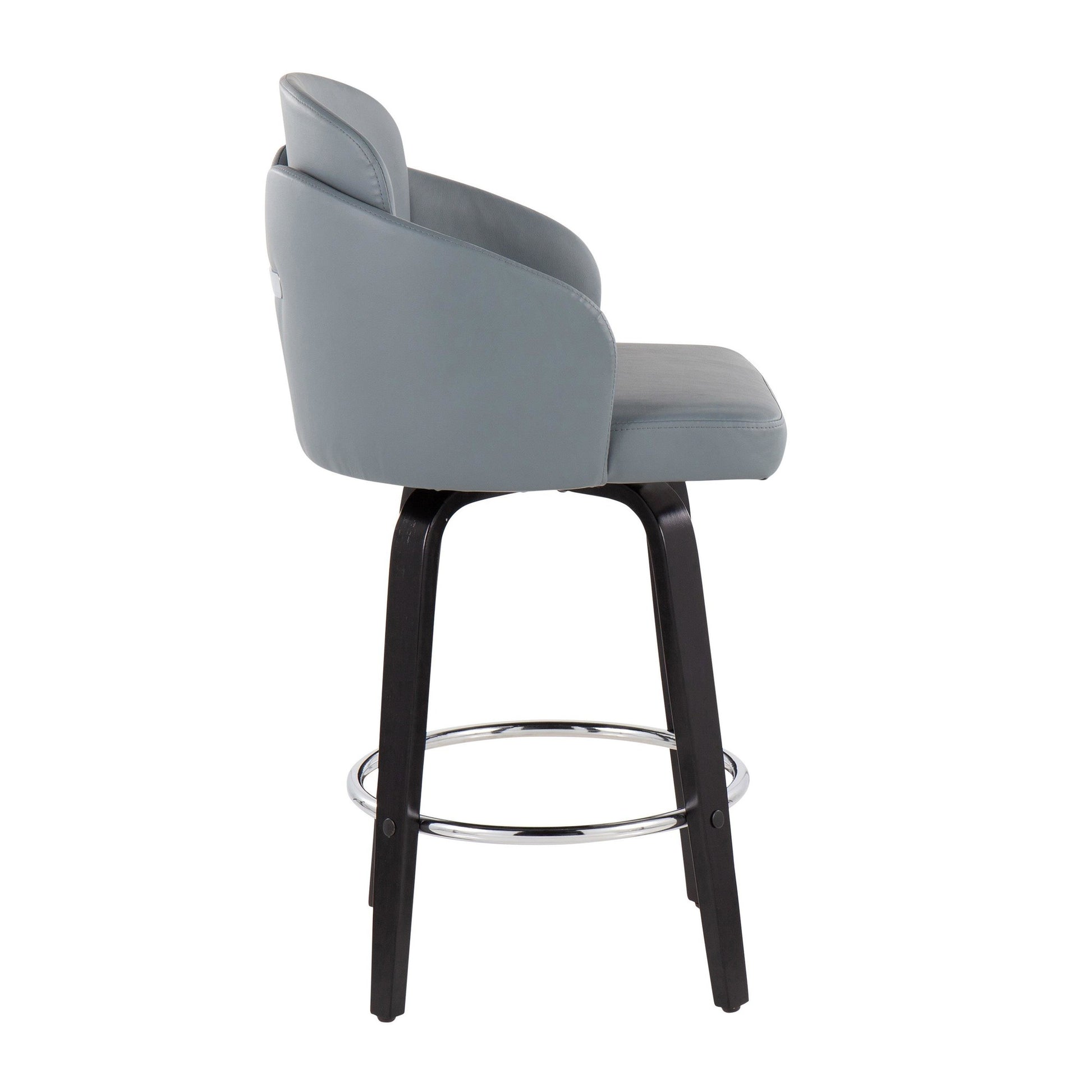 Dahlia Contemporary Counter Stool in Black Wood and Black Faux Leather with Round Chrome Footrest By LumiSource - Set of 2 | Counter Stools | Modishstore - 22