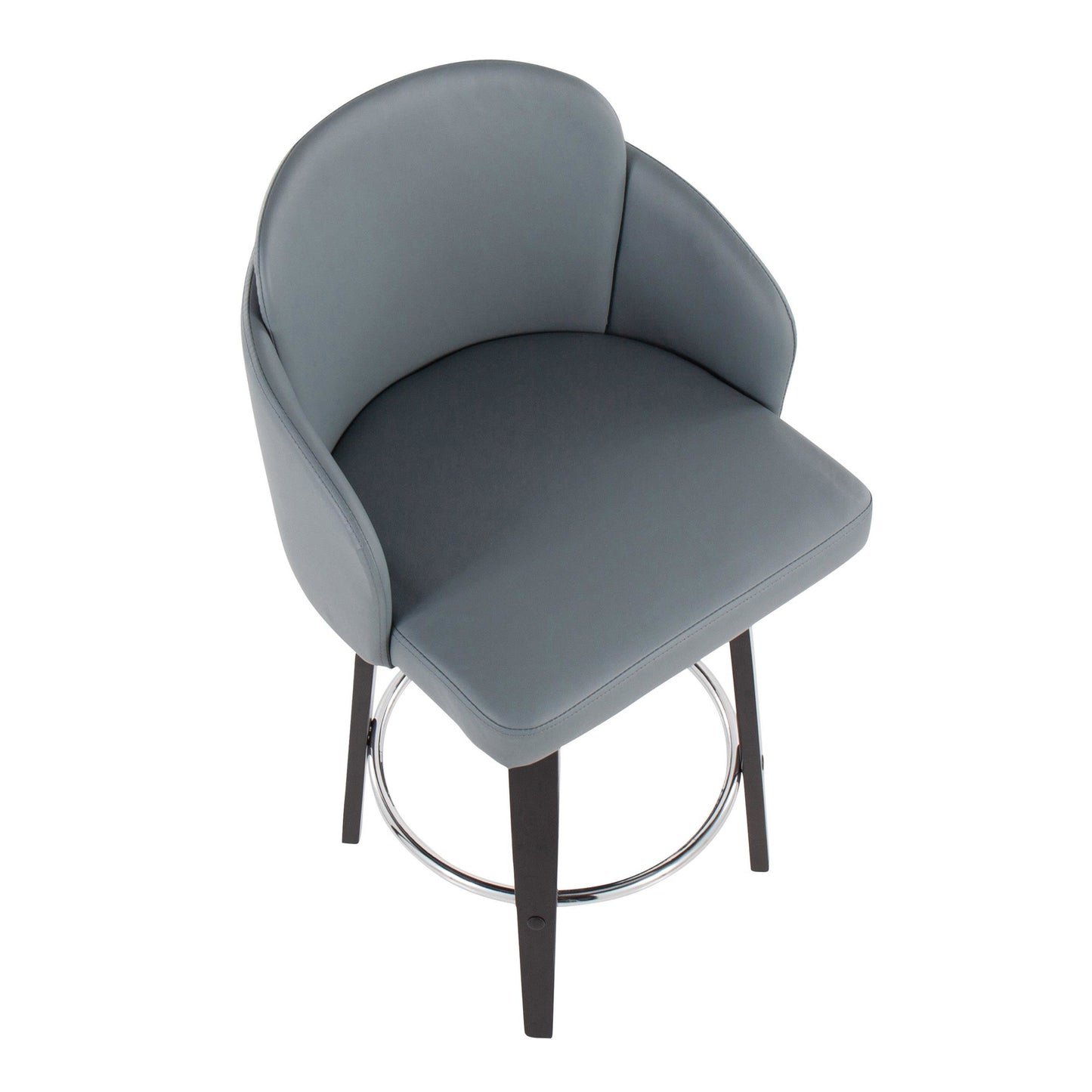 Dahlia Contemporary Counter Stool in Black Wood and Black Faux Leather with Round Chrome Footrest By LumiSource - Set of 2 | Counter Stools | Modishstore - 19