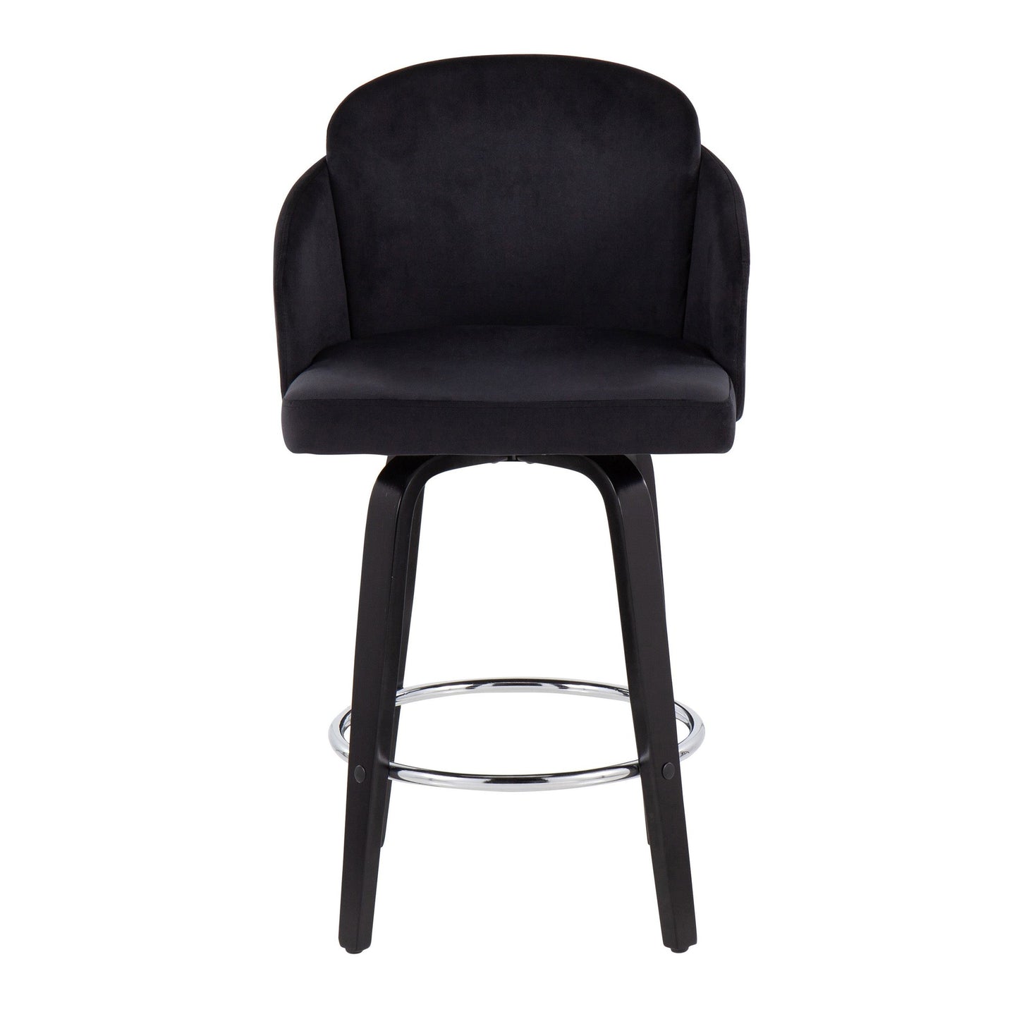 Dahlia Contemporary Counter Stool in Black Wood and Black Velvet with Gold Metal Accent and Round Chrome Footrest By LumiSource - Set of 2 | Counter Stools | Modishstore - 2