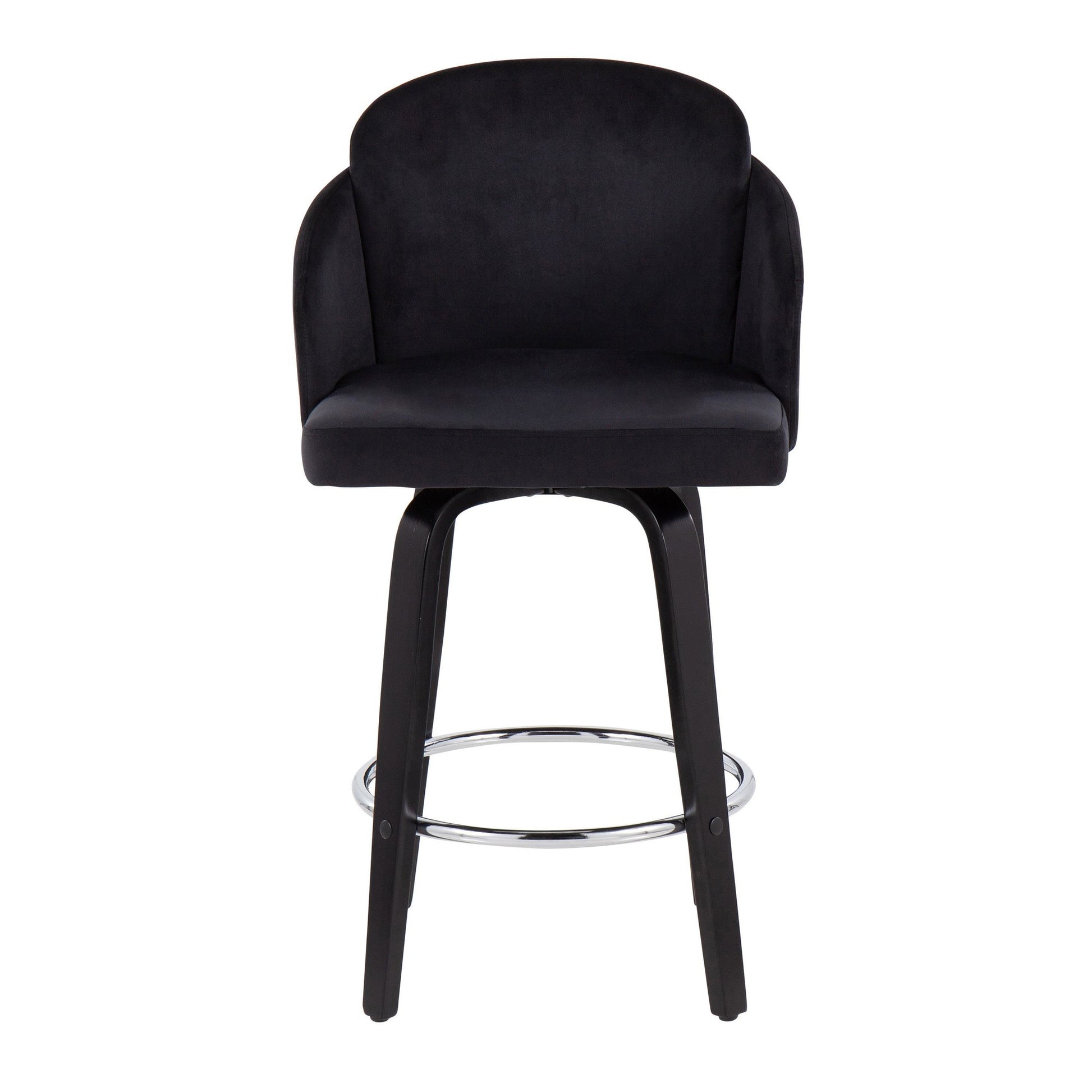 Dahlia Contemporary Counter Stool in Black Wood and Black Velvet with Gold Metal Accent and Round Chrome Footrest By LumiSource - Set of 2 | Counter Stools | Modishstore - 2