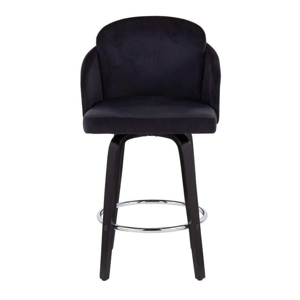 Dahlia Contemporary Counter Stool in Black Wood and Black Velvet with Gold Metal Accent and Round Chrome Footrest By LumiSource - Set of 2 | Counter Stools | Modishstore - 2