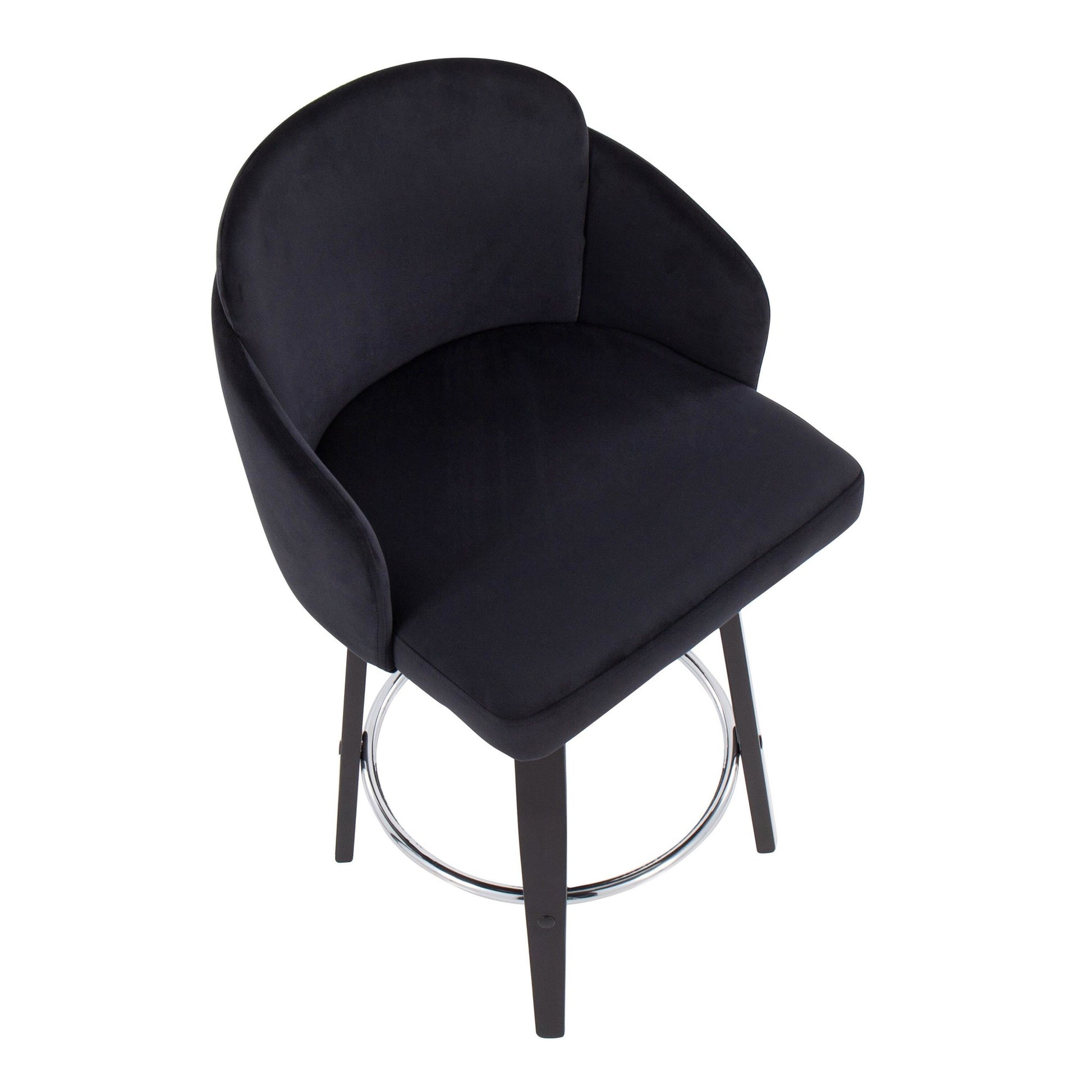 Dahlia Contemporary Counter Stool in Black Wood and Black Velvet with Gold Metal Accent and Round Chrome Footrest By LumiSource - Set of 2 | Counter Stools | Modishstore - 3