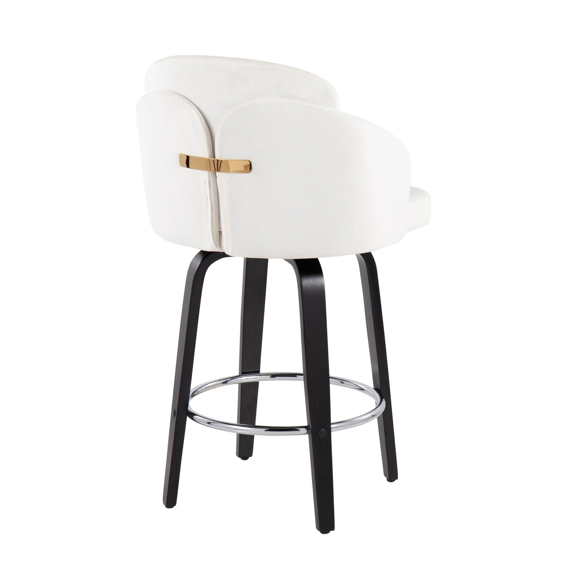 Dahlia Contemporary Counter Stool in Black Wood and Black Velvet with Gold Metal Accent and Round Chrome Footrest By LumiSource - Set of 2 | Counter Stools | Modishstore - 15