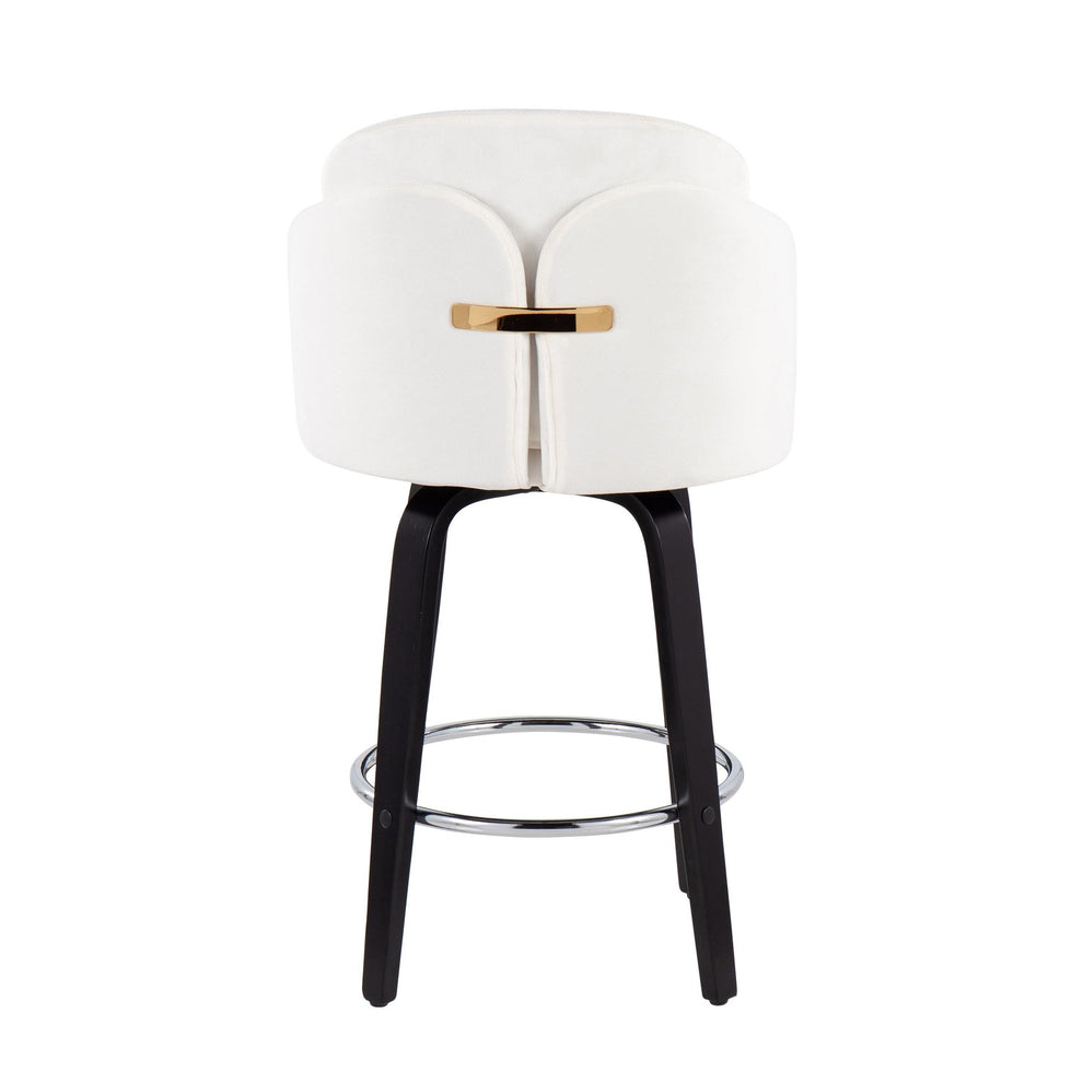 Dahlia Contemporary Counter Stool in Black Wood and Black Velvet with Gold Metal Accent and Round Chrome Footrest By LumiSource - Set of 2 | Counter Stools | Modishstore - 16
