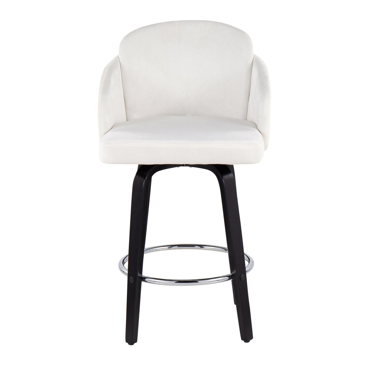 Dahlia Contemporary Counter Stool in Black Wood and Black Velvet with Gold Metal Accent and Round Chrome Footrest By LumiSource - Set of 2 | Counter Stools | Modishstore - 10