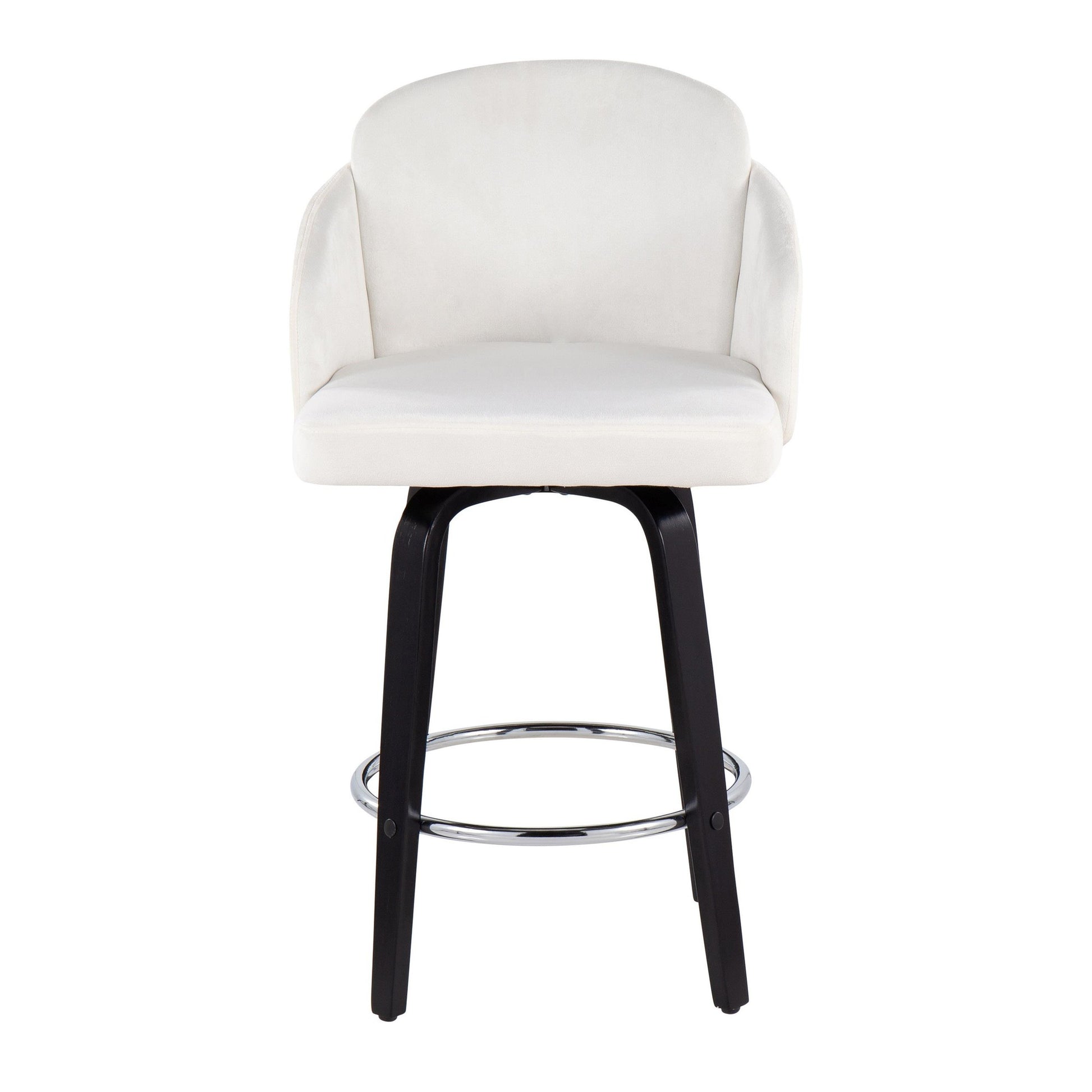 Dahlia Contemporary Counter Stool in Black Wood and Black Velvet with Gold Metal Accent and Round Chrome Footrest By LumiSource - Set of 2 | Counter Stools | Modishstore - 10