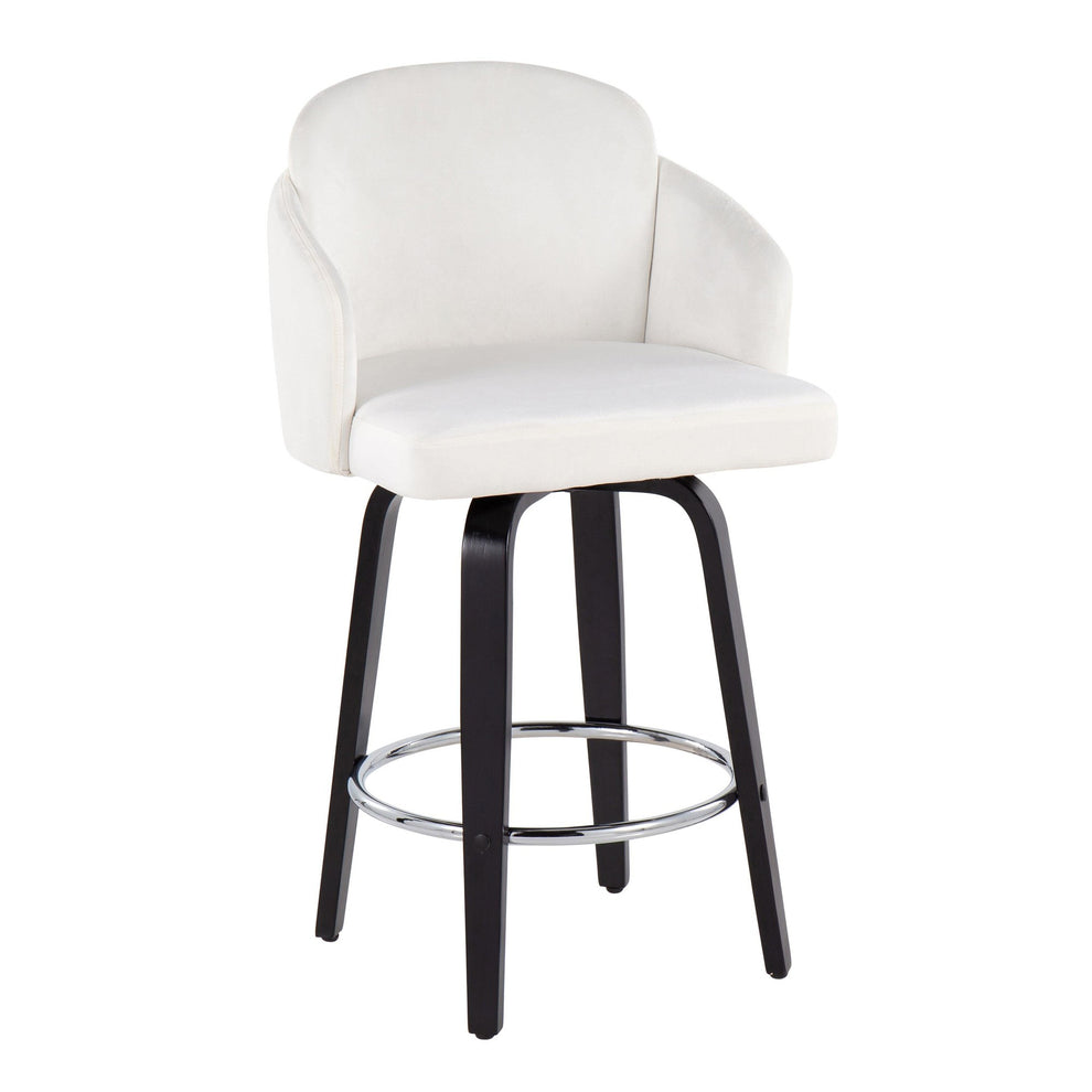 Dahlia Contemporary Counter Stool in Black Wood and Black Velvet with Gold Metal Accent and Round Chrome Footrest By LumiSource - Set of 2 | Counter Stools | Modishstore - 13