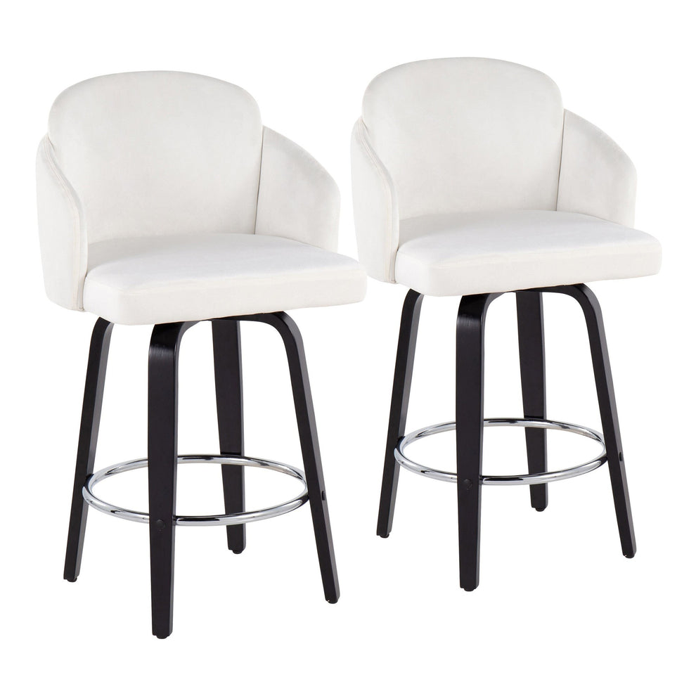 Dahlia Contemporary Counter Stool in Black Wood and Black Velvet with Gold Metal Accent and Round Chrome Footrest By LumiSource - Set of 2 | Counter Stools | Modishstore - 9