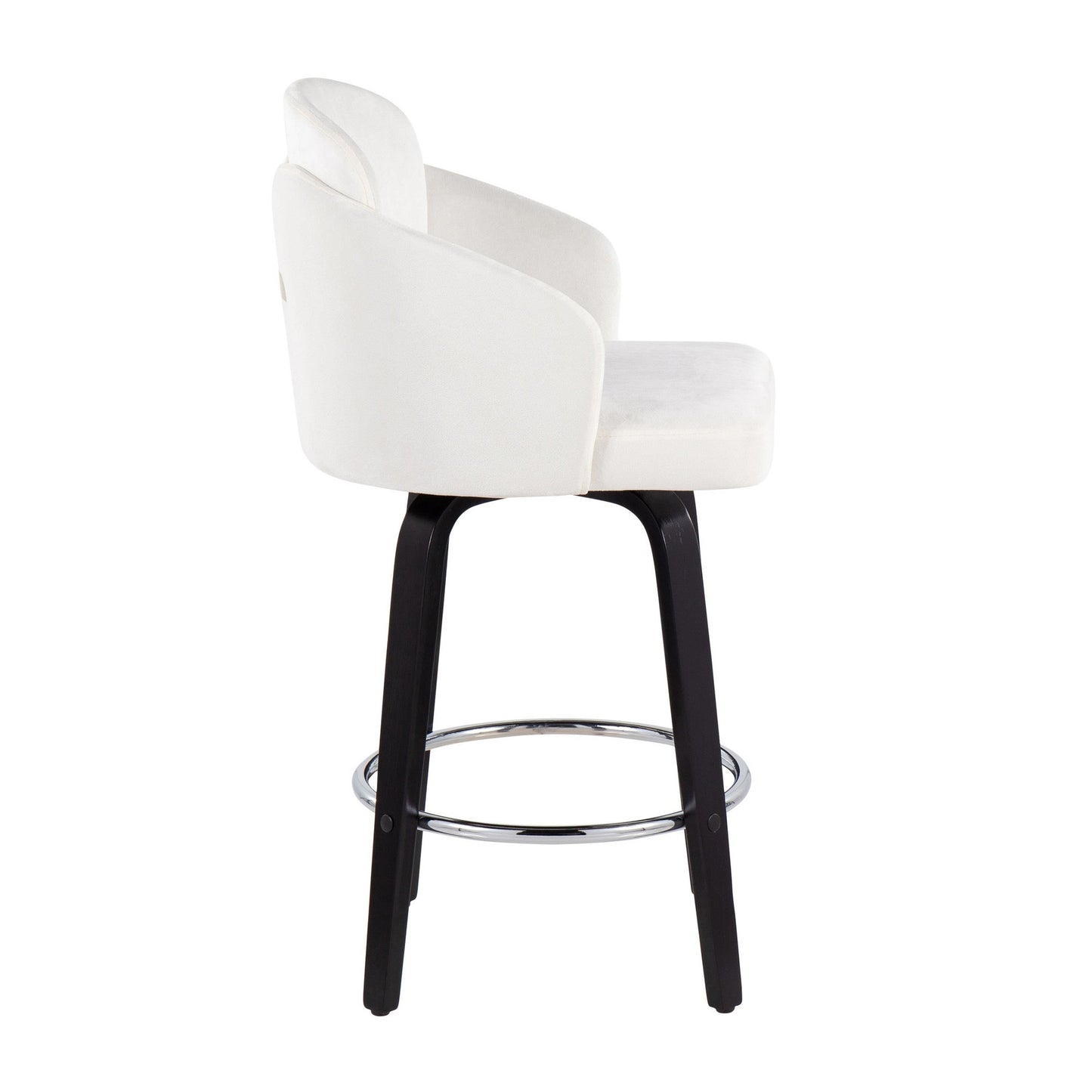 Dahlia Contemporary Counter Stool in Black Wood and Black Velvet with Gold Metal Accent and Round Chrome Footrest By LumiSource - Set of 2 | Counter Stools | Modishstore - 14