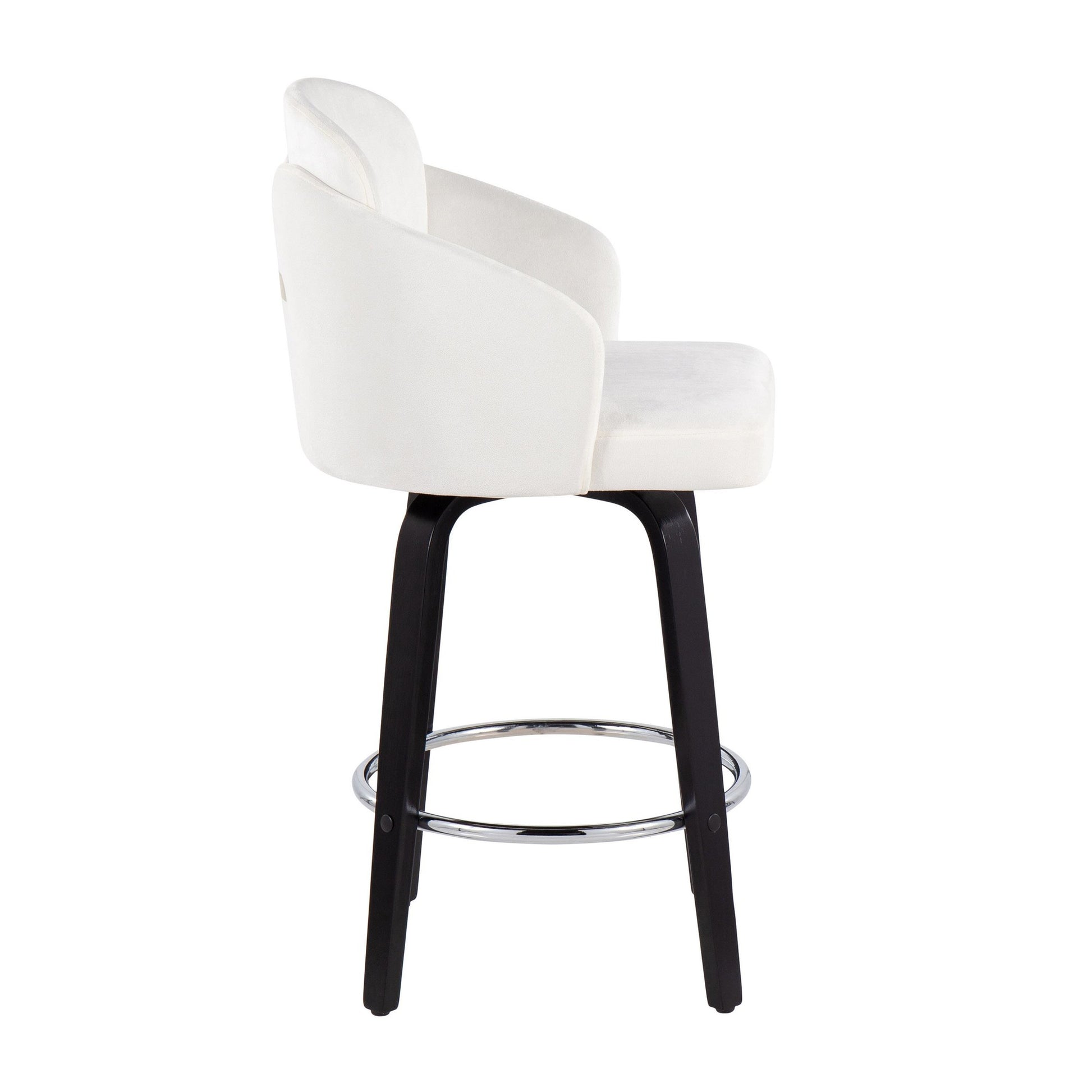 Dahlia Contemporary Counter Stool in Black Wood and Black Velvet with Gold Metal Accent and Round Chrome Footrest By LumiSource - Set of 2 | Counter Stools | Modishstore - 14