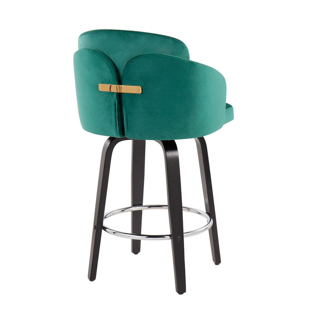 Dahlia Contemporary Counter Stool in Black Wood and Black Velvet with Gold Metal Accent and Round Chrome Footrest By LumiSource - Set of 2 | Counter Stools | Modishstore - 23