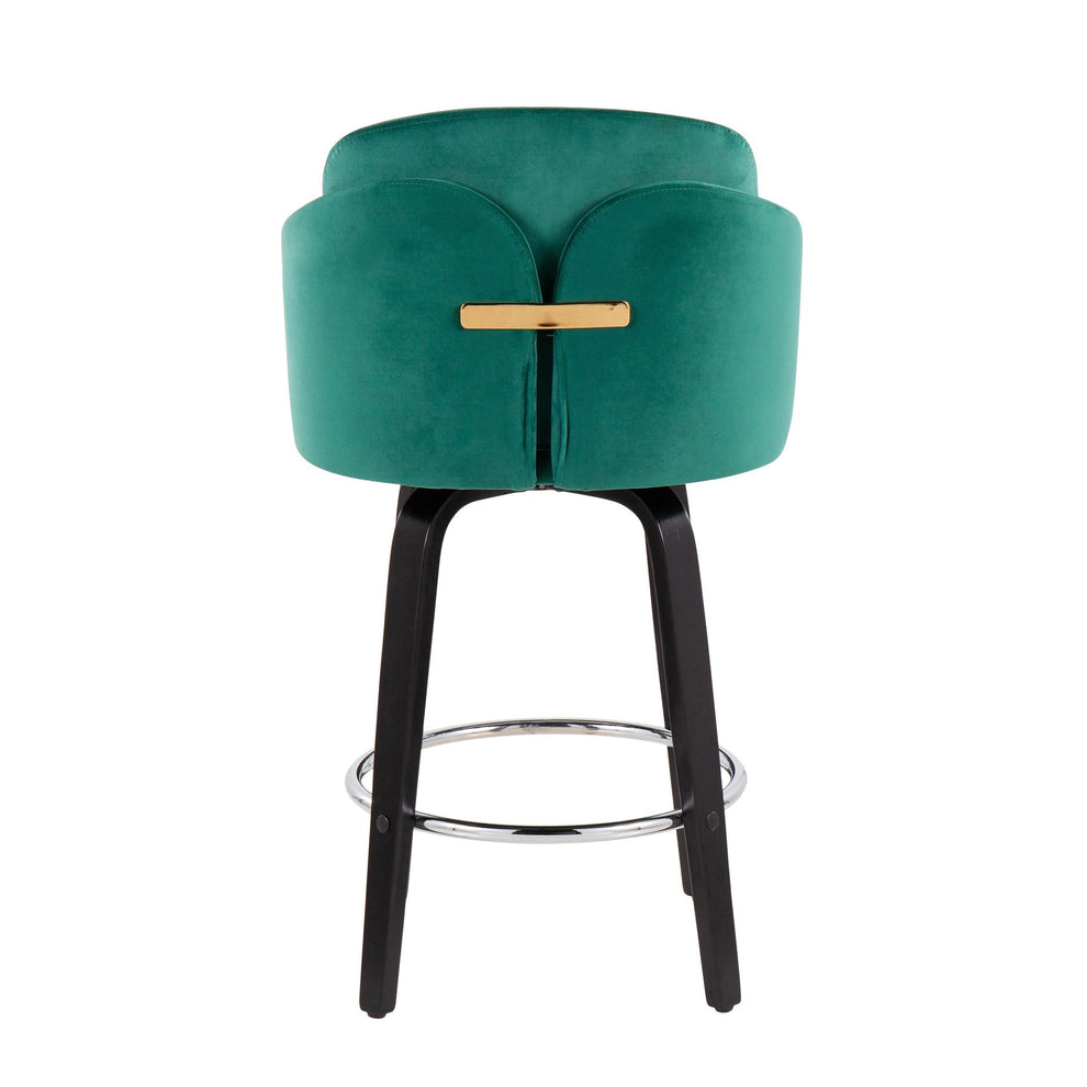 Dahlia Contemporary Counter Stool in Black Wood and Black Velvet with Gold Metal Accent and Round Chrome Footrest By LumiSource - Set of 2 | Counter Stools | Modishstore - 24
