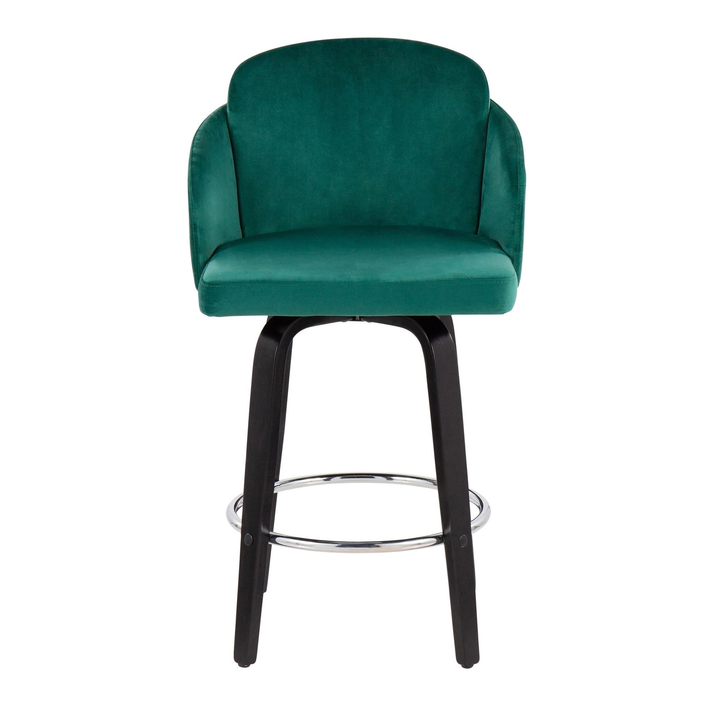 Dahlia Contemporary Counter Stool in Black Wood and Black Velvet with Gold Metal Accent and Round Chrome Footrest By LumiSource - Set of 2 | Counter Stools | Modishstore - 18