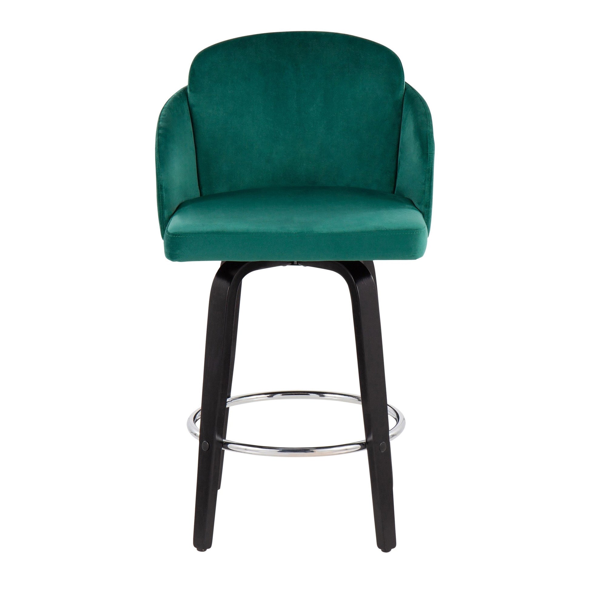 Dahlia Contemporary Counter Stool in Black Wood and Black Velvet with Gold Metal Accent and Round Chrome Footrest By LumiSource - Set of 2 | Counter Stools | Modishstore - 18