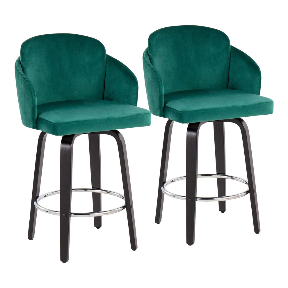 Dahlia Contemporary Counter Stool in Black Wood and Black Velvet with Gold Metal Accent and Round Chrome Footrest By LumiSource - Set of 2 | Counter Stools | Modishstore - 17
