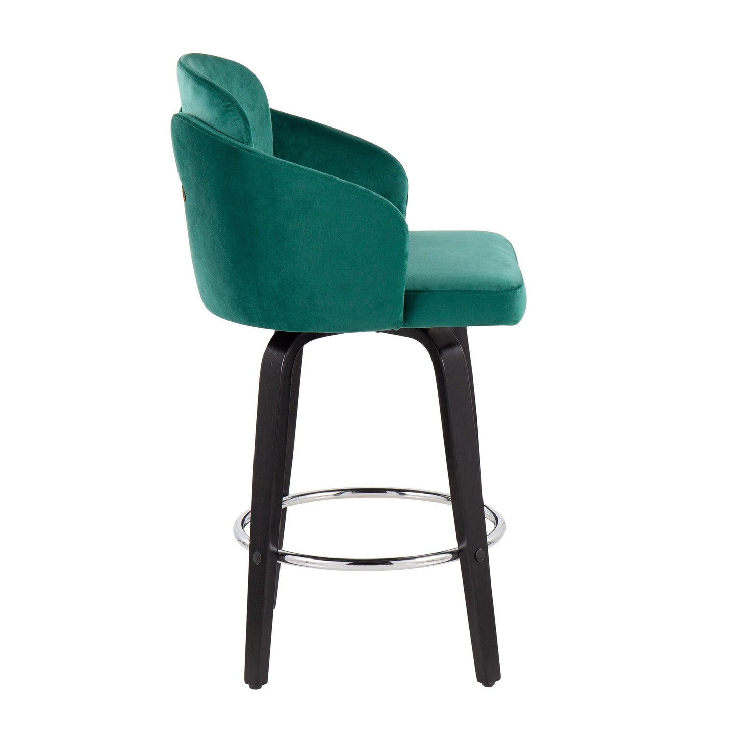 Dahlia Contemporary Counter Stool in Black Wood and Black Velvet with Gold Metal Accent and Round Chrome Footrest By LumiSource - Set of 2 | Counter Stools | Modishstore - 22