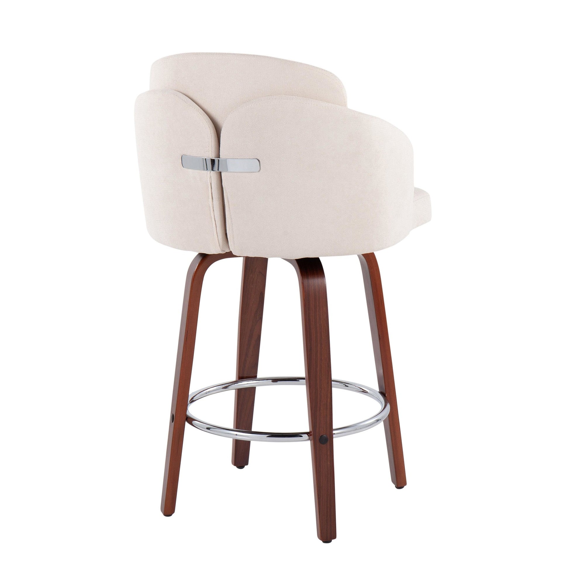 Dahlia Contemporary Counter Stool in Walnut Wood and Cream Fabric with Round Chrome Footrest By LumiSource - Set of 2 | Counter Stools | Modishstore - 7