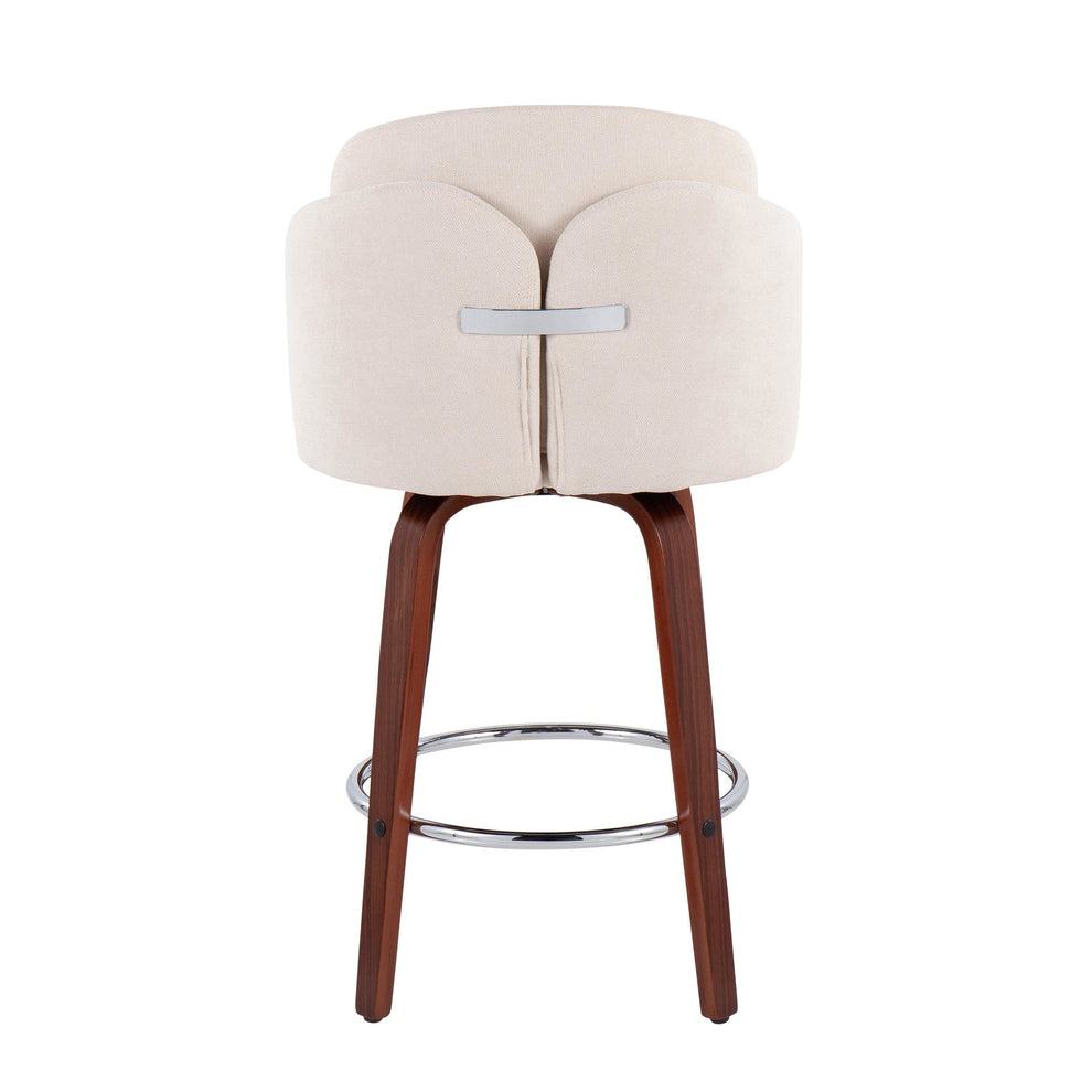 Dahlia Contemporary Counter Stool in Walnut Wood and Cream Fabric with Round Chrome Footrest By LumiSource - Set of 2 | Counter Stools | Modishstore - 8