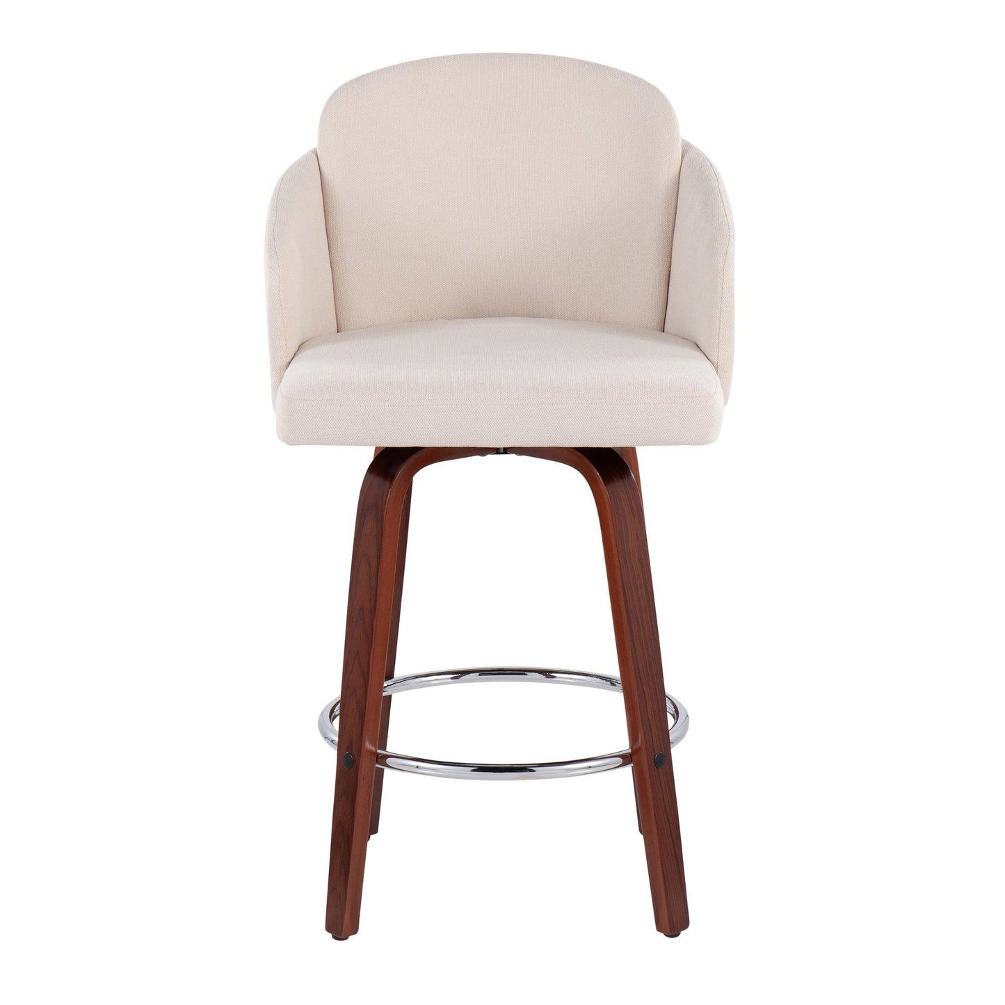 Dahlia Contemporary Counter Stool in Walnut Wood and Cream Fabric with Round Chrome Footrest By LumiSource - Set of 2 | Counter Stools | Modishstore - 2