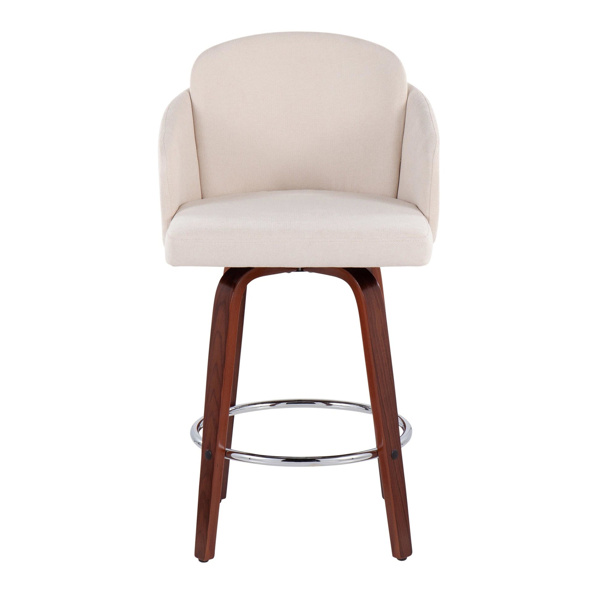 Dahlia Contemporary Counter Stool in Walnut Wood and Cream Fabric with Round Chrome Footrest By LumiSource - Set of 2 | Counter Stools | Modishstore - 2