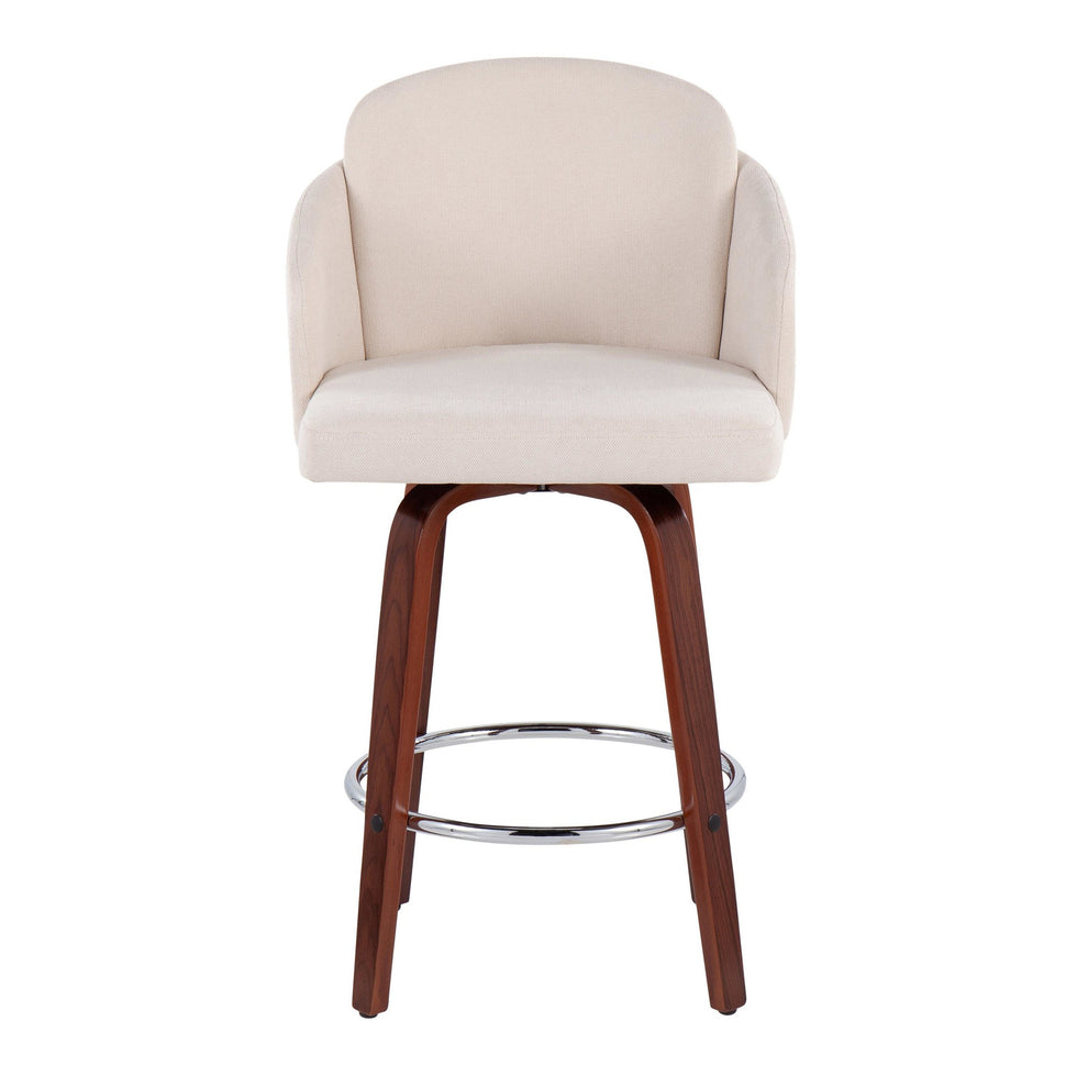 Dahlia Contemporary Counter Stool in Walnut Wood and Cream Fabric with Round Chrome Footrest By LumiSource - Set of 2 | Counter Stools | Modishstore - 2