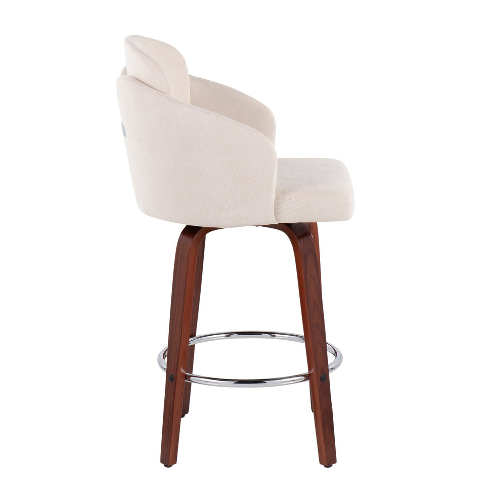 Dahlia Contemporary Counter Stool in Walnut Wood and Cream Fabric with Round Chrome Footrest By LumiSource - Set of 2 | Counter Stools | Modishstore - 6