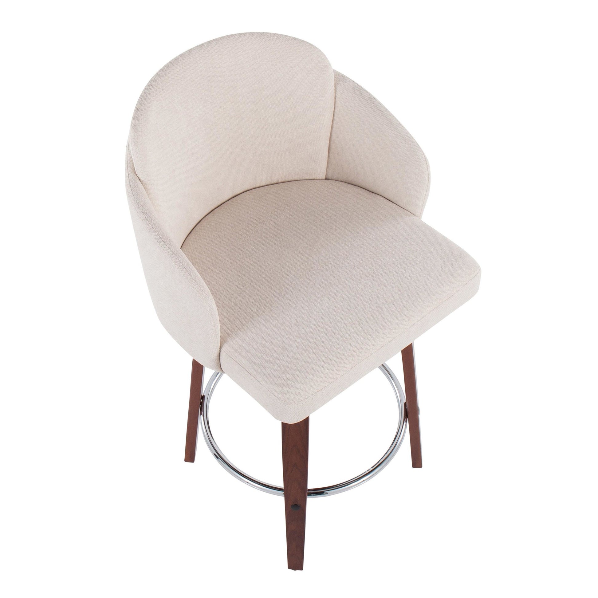 Dahlia Contemporary Counter Stool in Walnut Wood and Cream Fabric with Round Chrome Footrest By LumiSource - Set of 2 | Counter Stools | Modishstore - 3