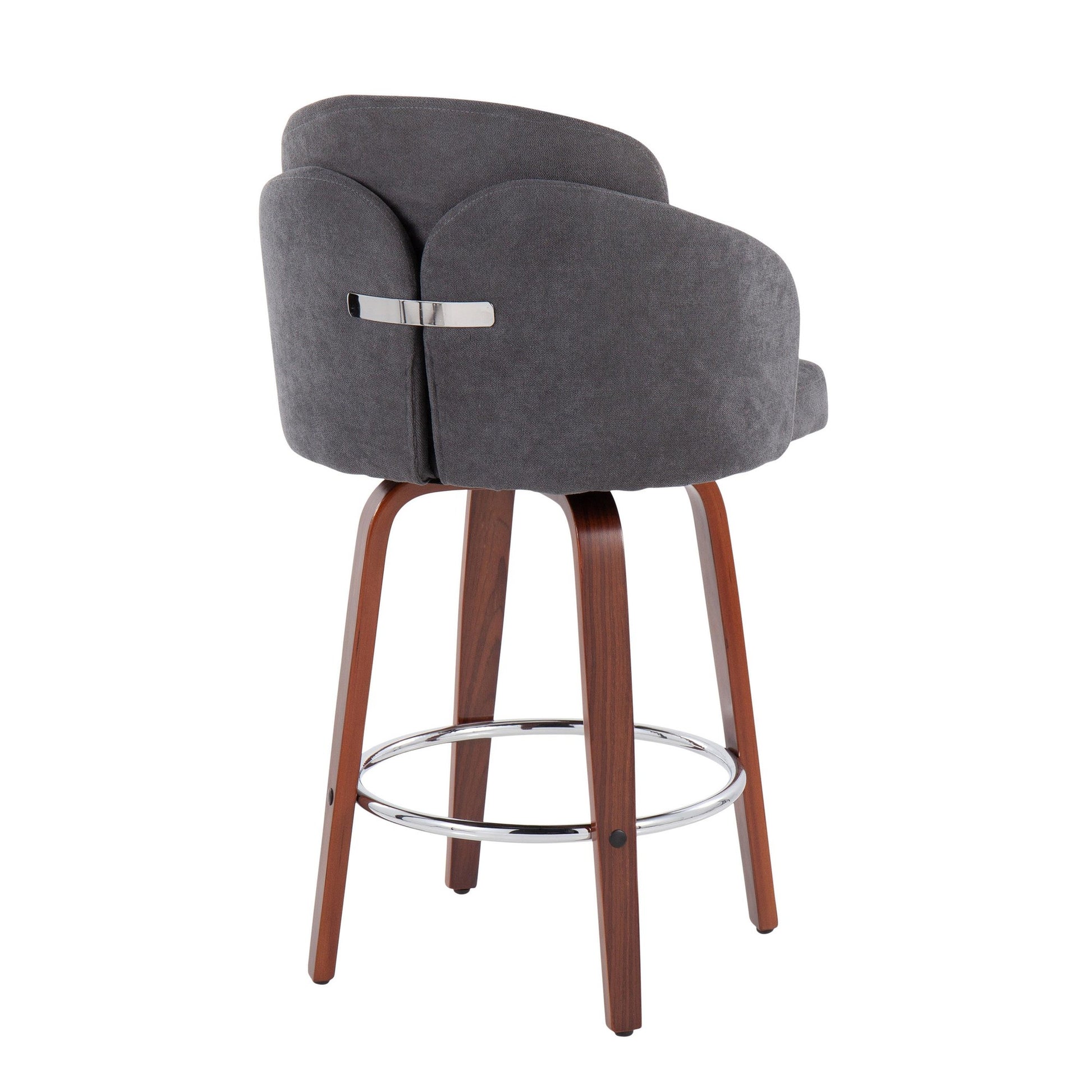 Dahlia Contemporary Counter Stool in Walnut Wood and Cream Fabric with Round Chrome Footrest By LumiSource - Set of 2 | Counter Stools | Modishstore - 15