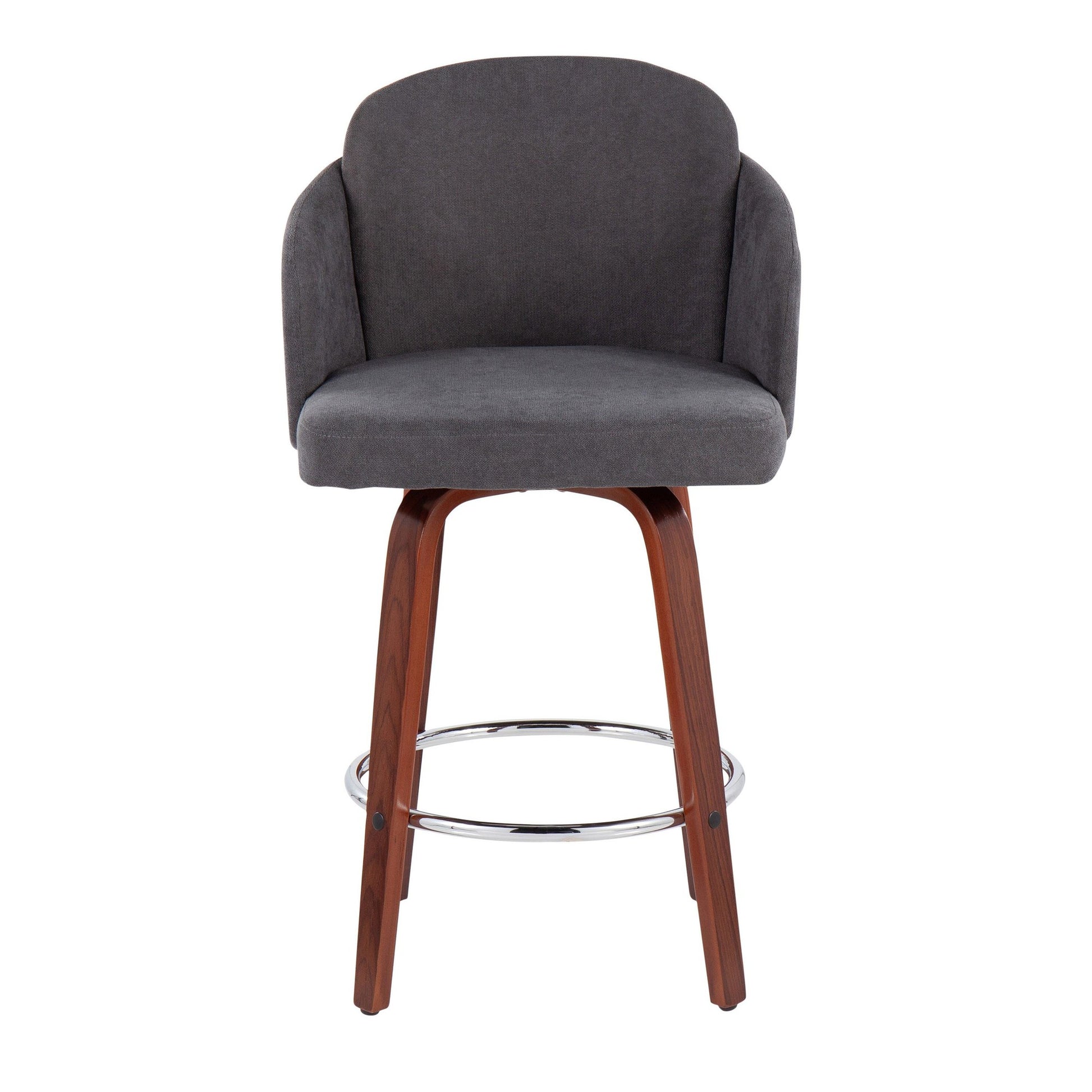 Dahlia Contemporary Counter Stool in Walnut Wood and Cream Fabric with Round Chrome Footrest By LumiSource - Set of 2 | Counter Stools | Modishstore - 10