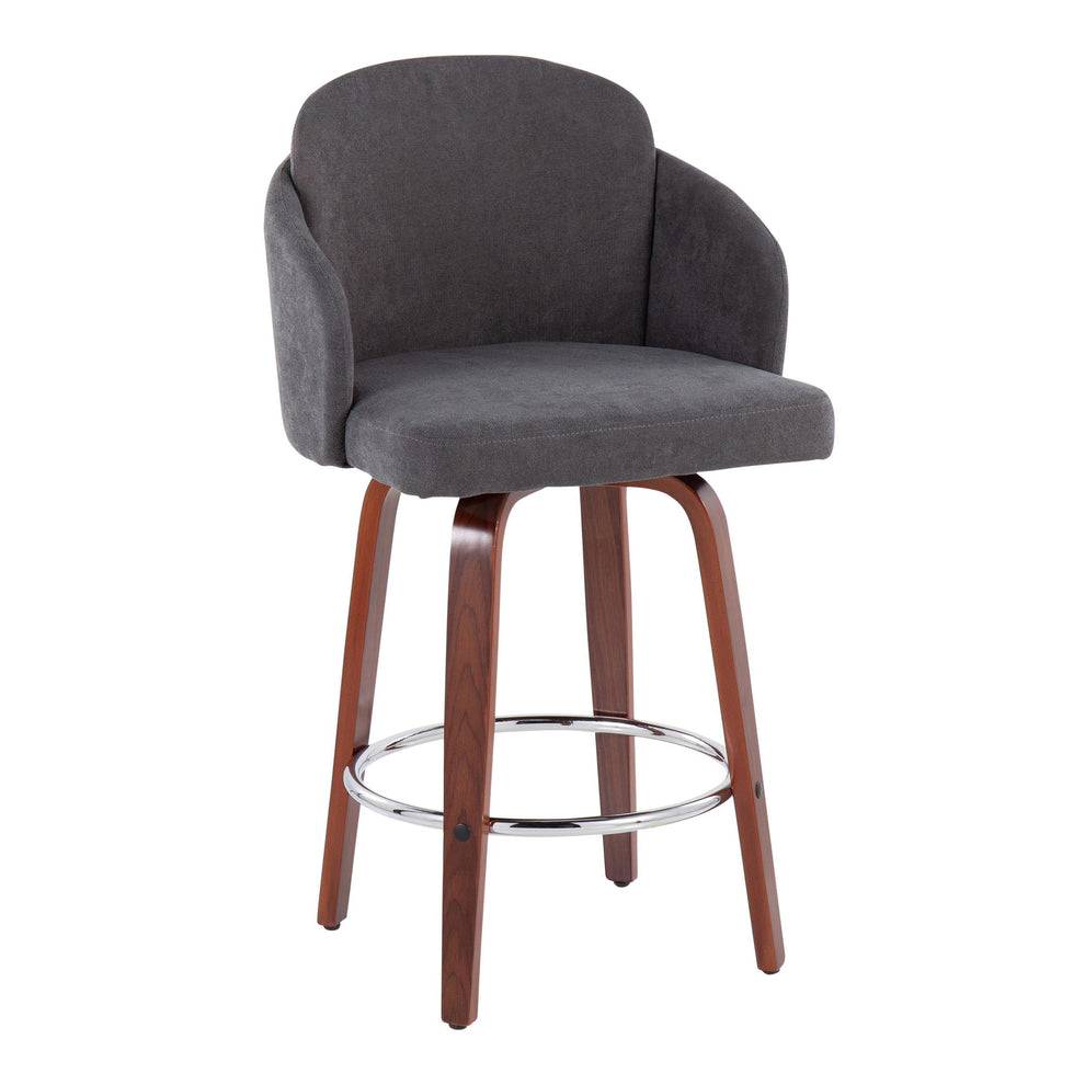 Dahlia Contemporary Counter Stool in Walnut Wood and Cream Fabric with Round Chrome Footrest By LumiSource - Set of 2 | Counter Stools | Modishstore - 13