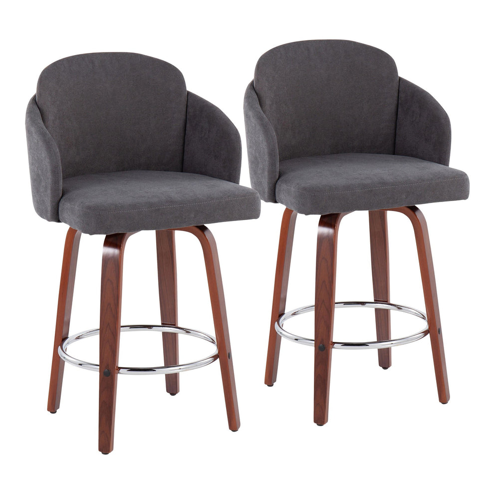 Dahlia Contemporary Counter Stool in Walnut Wood and Cream Fabric with Round Chrome Footrest By LumiSource - Set of 2 | Counter Stools | Modishstore - 9