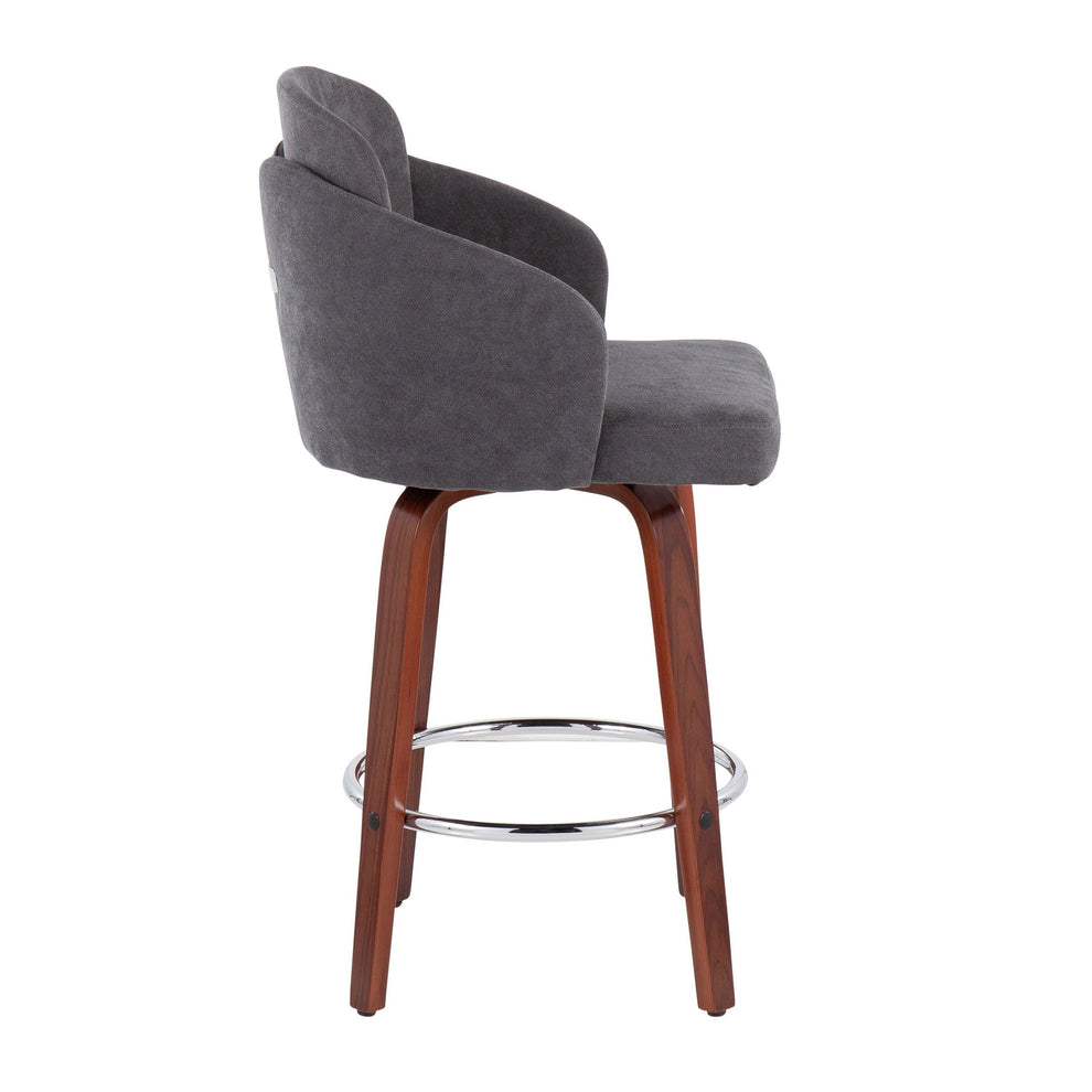 Dahlia Contemporary Counter Stool in Walnut Wood and Cream Fabric with Round Chrome Footrest By LumiSource - Set of 2 | Counter Stools | Modishstore - 14