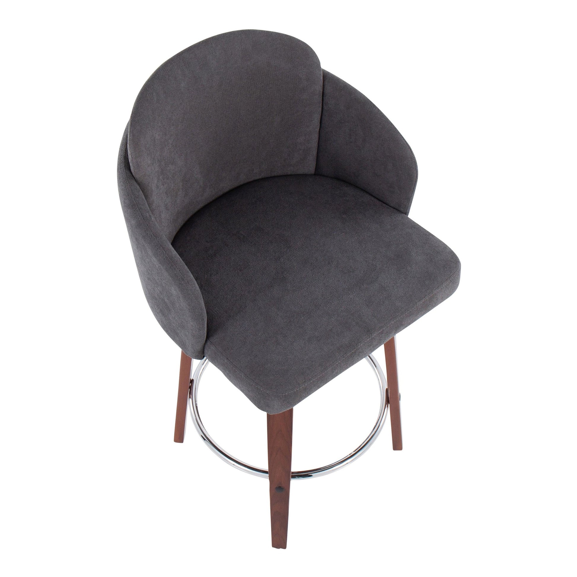 Dahlia Contemporary Counter Stool in Walnut Wood and Cream Fabric with Round Chrome Footrest By LumiSource - Set of 2 | Counter Stools | Modishstore - 11