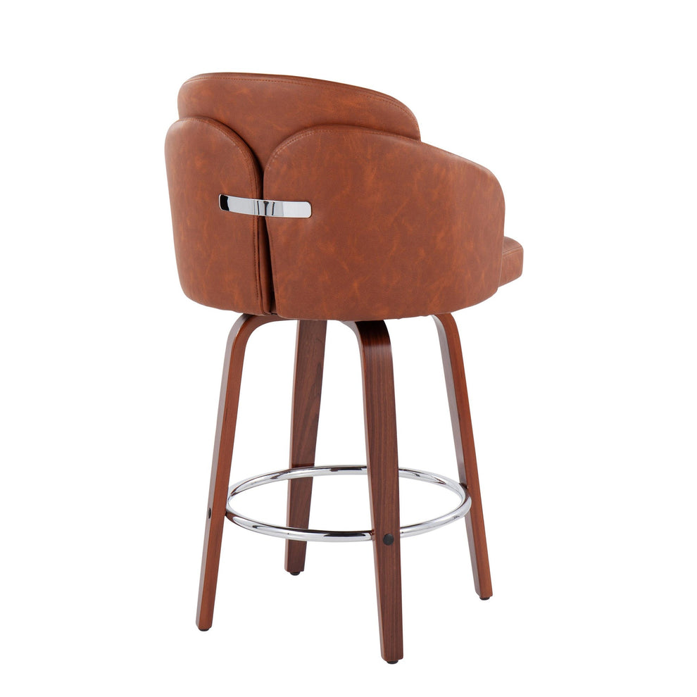 Dahlia Contemporary Counter Stool in Walnut Wood and Black Faux Leather with Round Chrome Footrest By LumiSource - Set of 2 | Counter Stools | Modishstore - 15