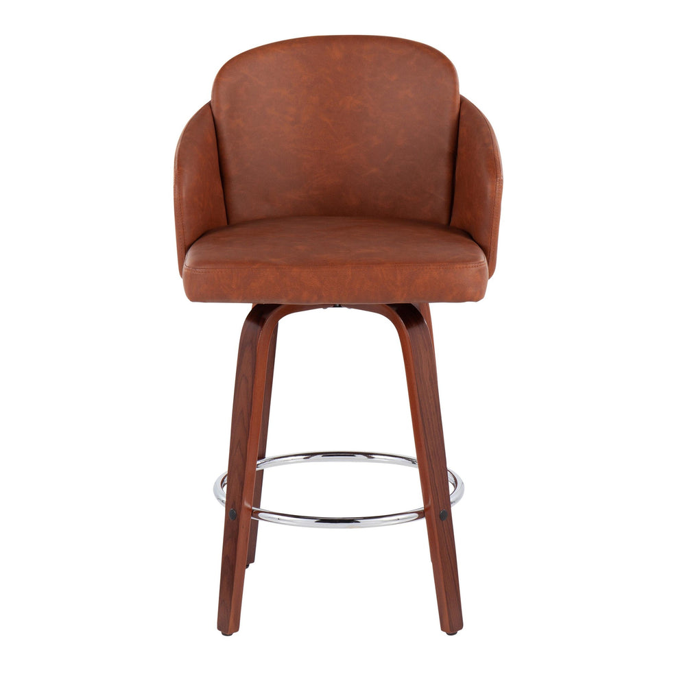 Dahlia Contemporary Counter Stool in Walnut Wood and Black Faux Leather with Round Chrome Footrest By LumiSource - Set of 2 | Counter Stools | Modishstore - 10