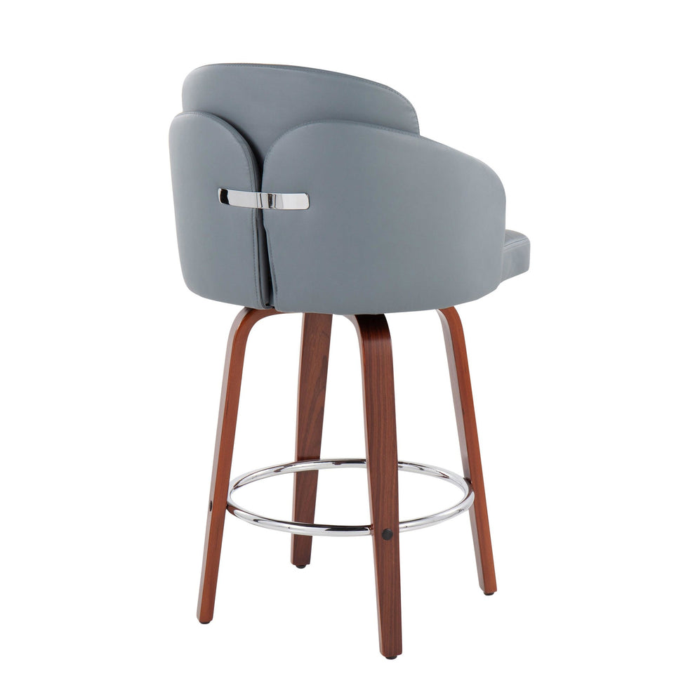 Dahlia Contemporary Counter Stool in Walnut Wood and Black Faux Leather with Round Chrome Footrest By LumiSource - Set of 2 | Counter Stools | Modishstore - 23