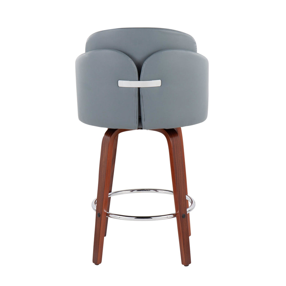 Dahlia Contemporary Counter Stool in Walnut Wood and Black Faux Leather with Round Chrome Footrest By LumiSource - Set of 2 | Counter Stools | Modishstore - 24