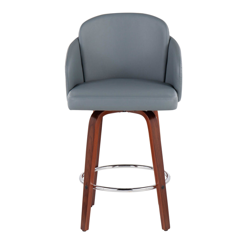 Dahlia Contemporary Counter Stool in Walnut Wood and Black Faux Leather with Round Chrome Footrest By LumiSource - Set of 2 | Counter Stools | Modishstore - 18