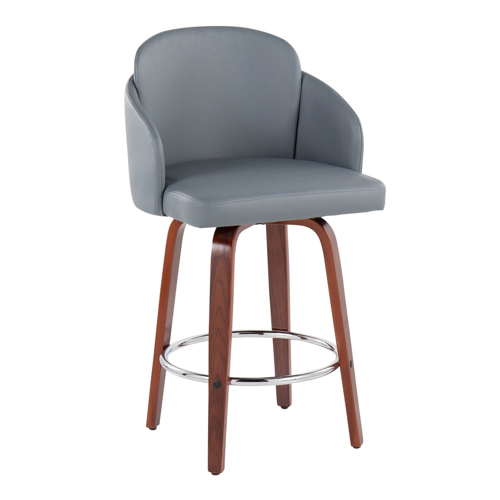 Dahlia Contemporary Counter Stool in Walnut Wood and Black Faux Leather with Round Chrome Footrest By LumiSource - Set of 2 | Counter Stools | Modishstore - 21