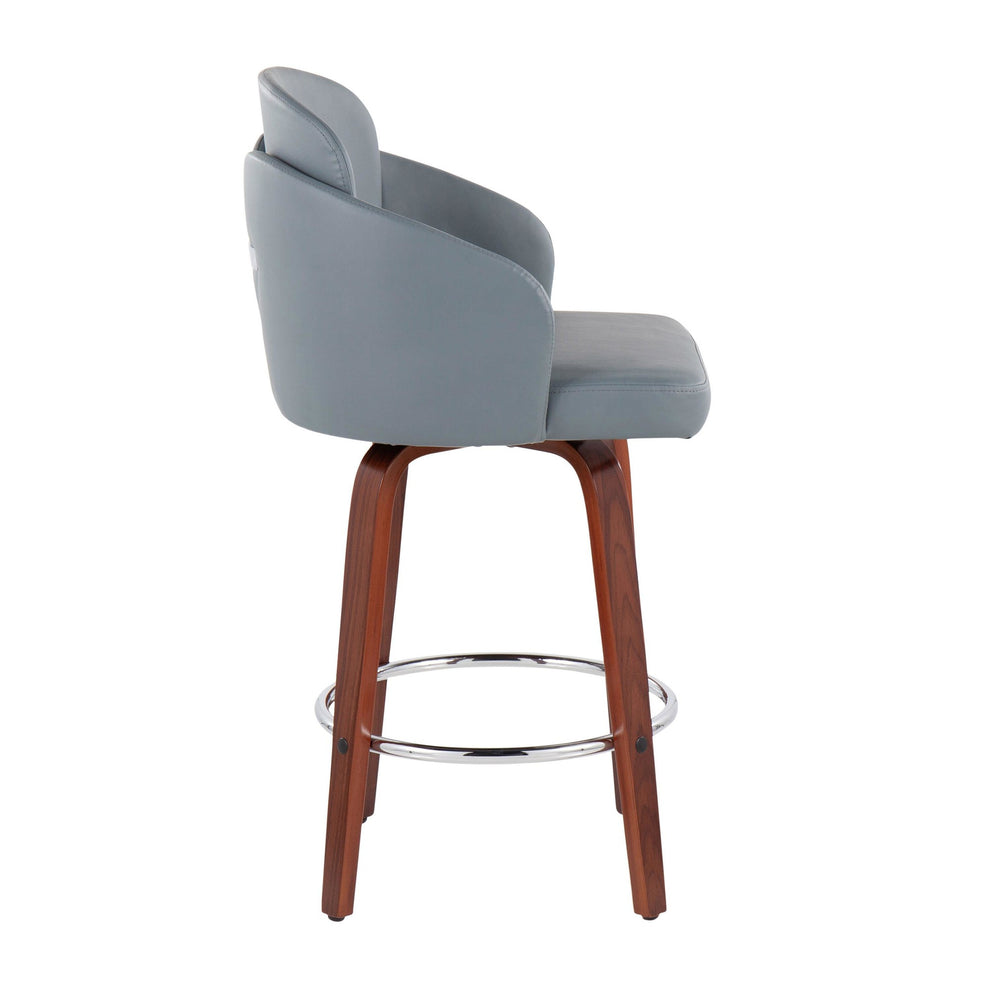 Dahlia Contemporary Counter Stool in Walnut Wood and Black Faux Leather with Round Chrome Footrest By LumiSource - Set of 2 | Counter Stools | Modishstore - 22