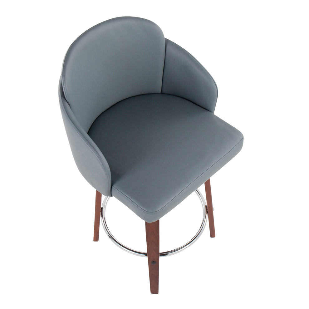 Dahlia Contemporary Counter Stool in Walnut Wood and Black Faux Leather with Round Chrome Footrest By LumiSource - Set of 2 | Counter Stools | Modishstore - 19
