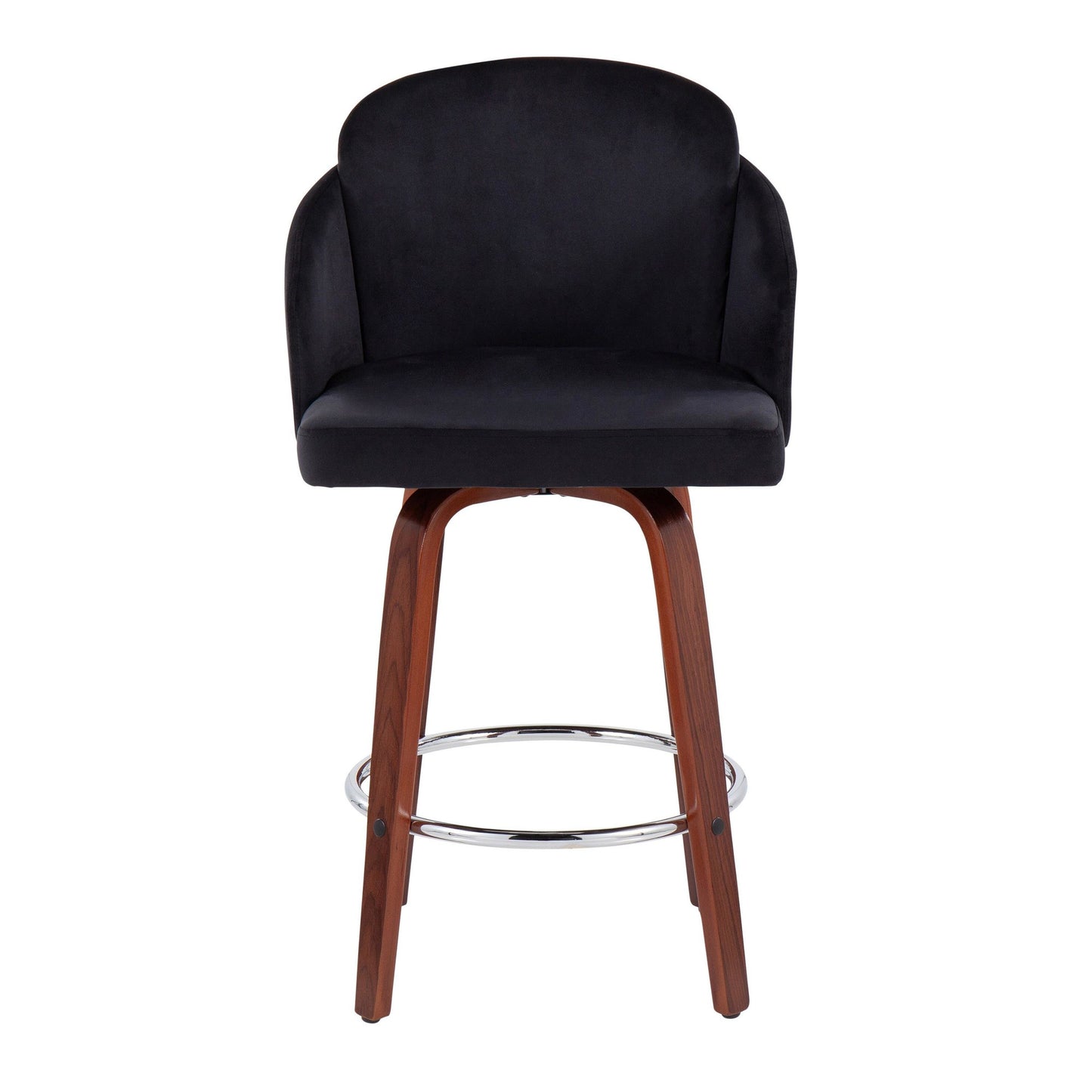 Dahlia Contemporary Counter Stool in Walnut Wood and Black Velvet with Gold Metal Accent and Round Chrome Footrest By LumiSource - Set of 2 | Counter Stools | Modishstore - 2